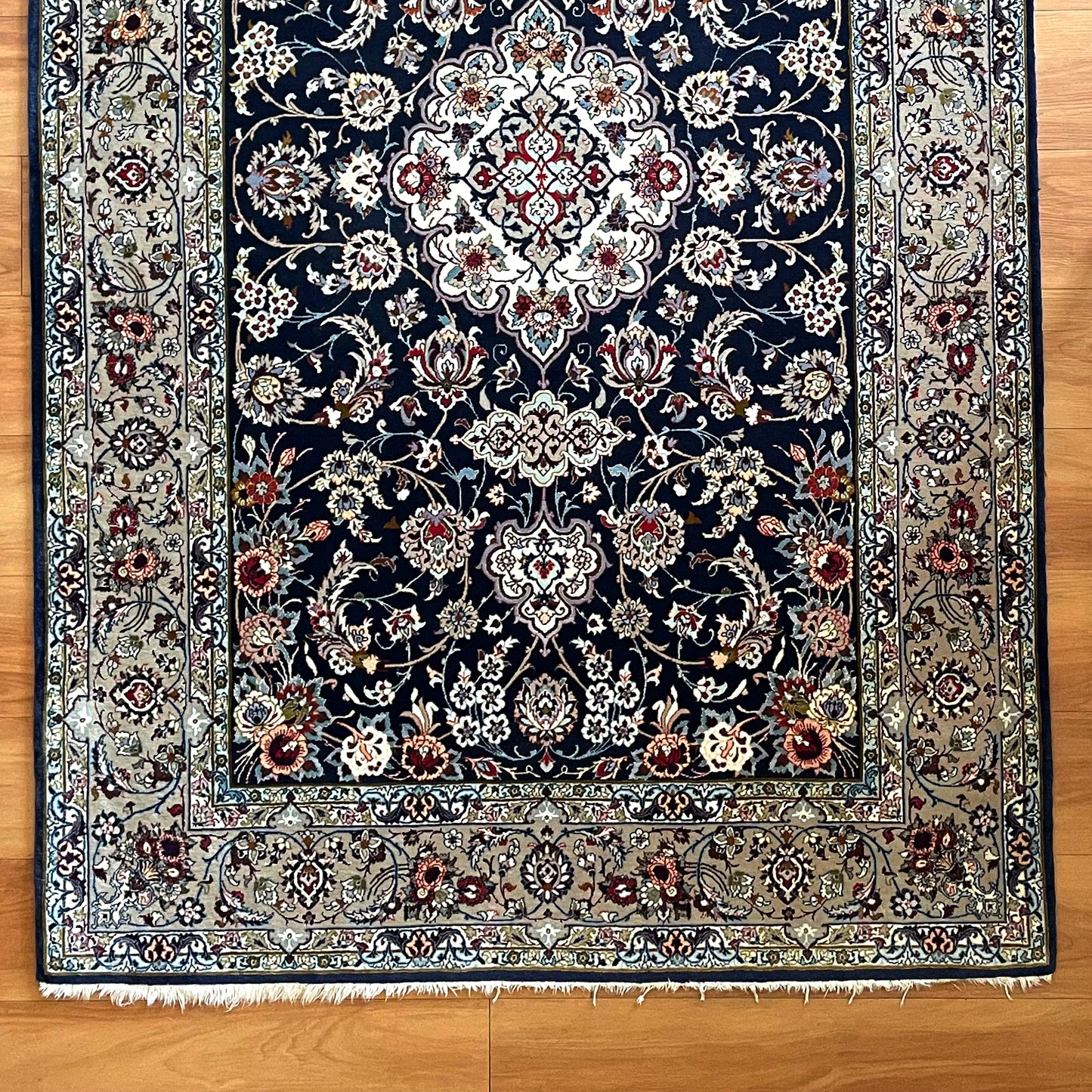 Persian Rug Isfahan 201cm x 127.5cm Navy & Ivory VINTAGE