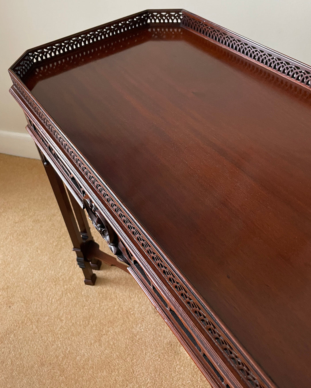 Mahogany Silver Table Chinese Chippendale Style 1900's ANTIQUE