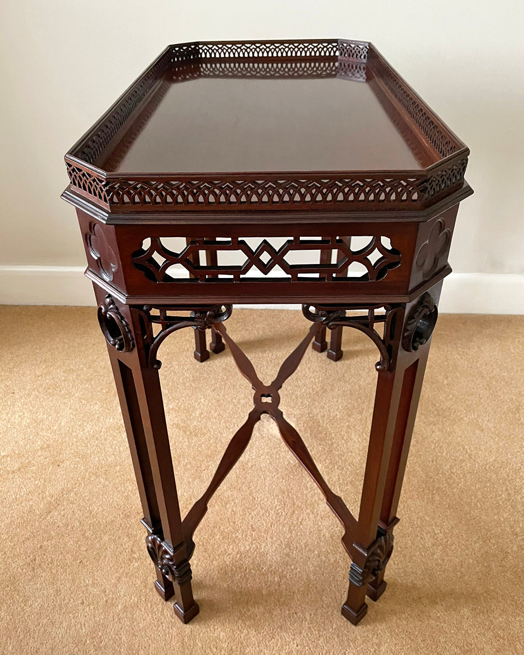 Mahogany Silver Table Chinese Chippendale Style 1900's ANTIQUE
