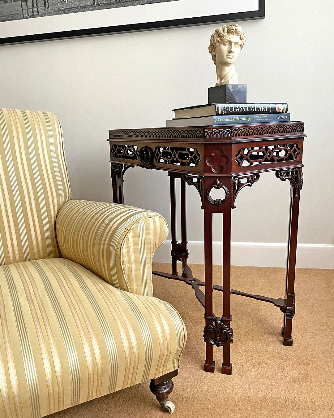 Mahogany Silver Table Chinese Chippendale Style 1900's ANTIQUE