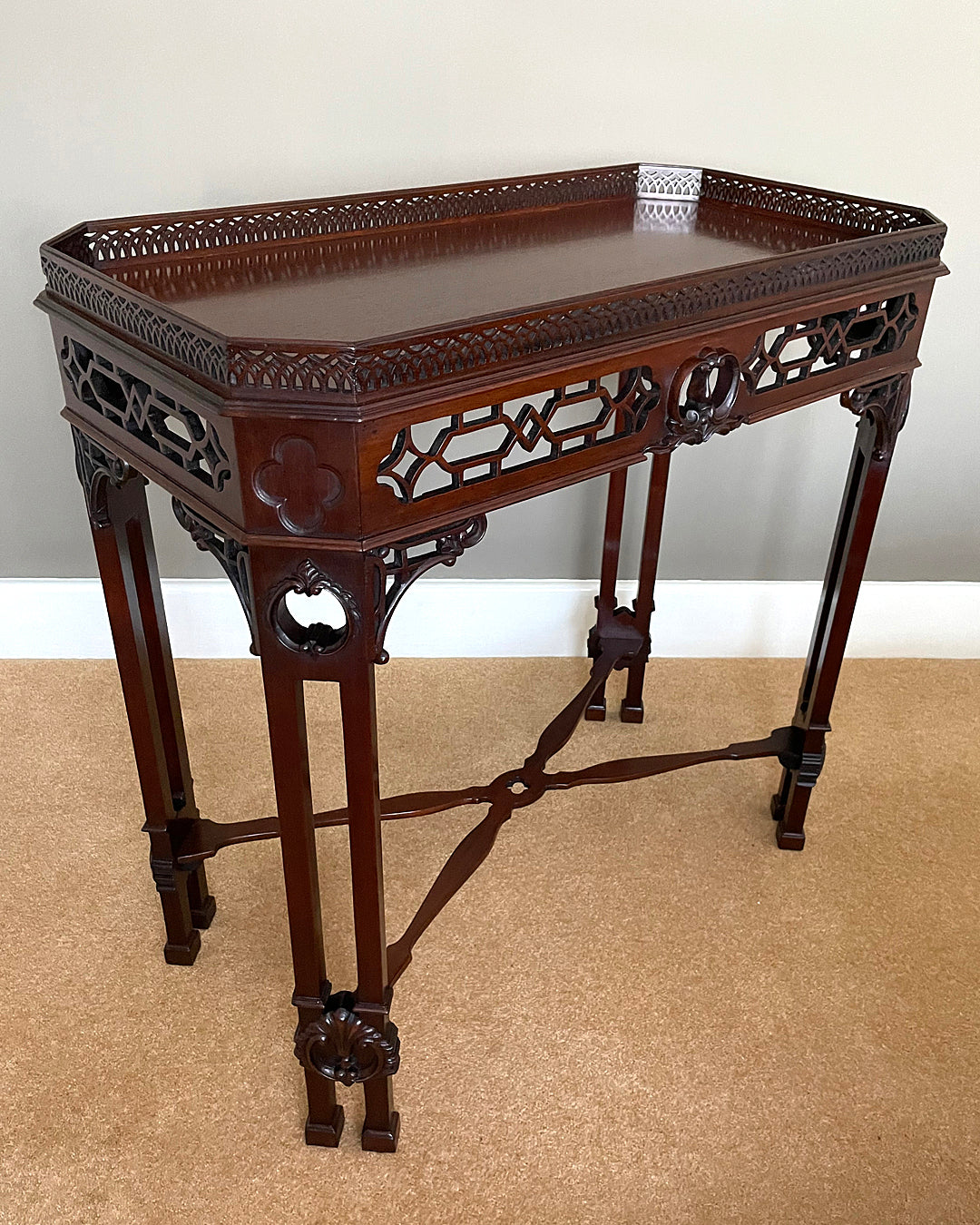 Mahogany Silver Table Chinese Chippendale Style 1900's ANTIQUE