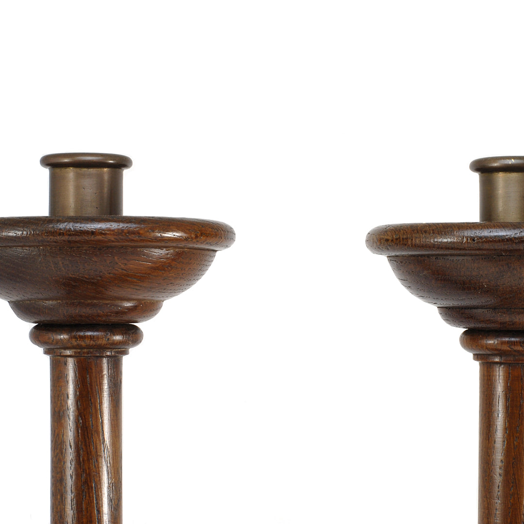 A Pair Of Oak Candlestick Holders Arts And Crafts Movement ANTIQUE