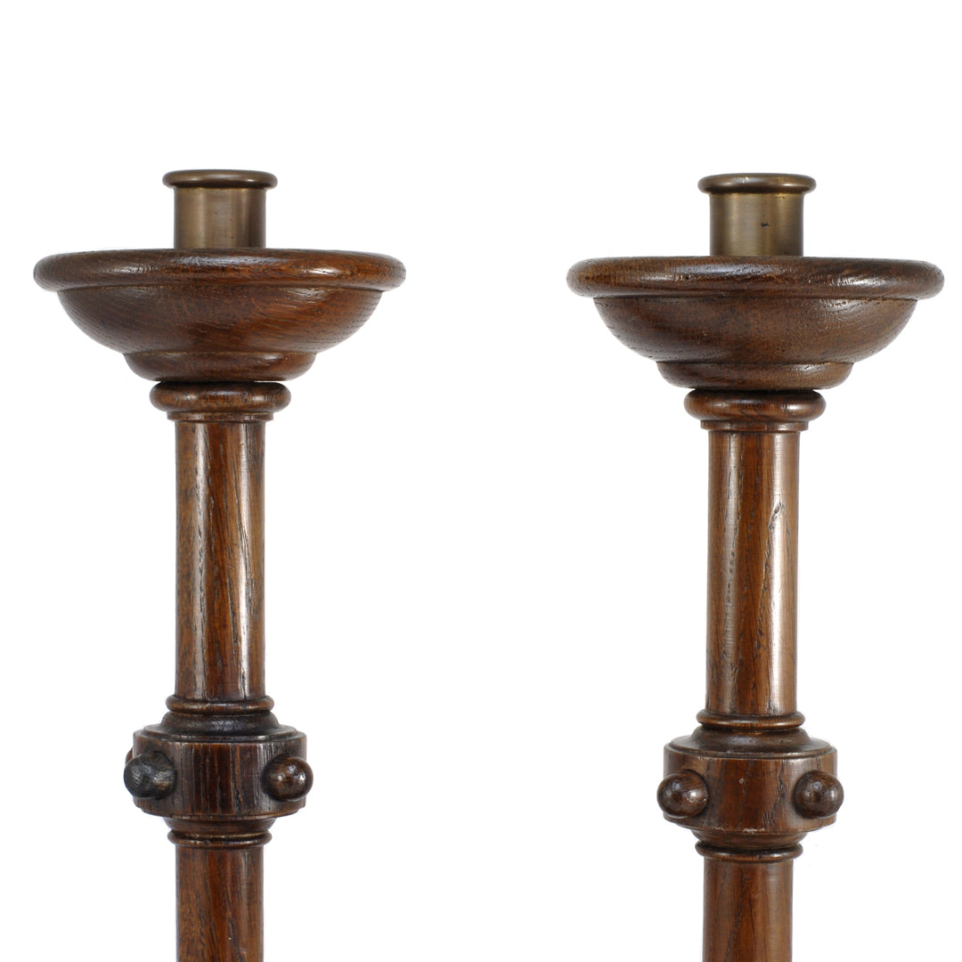 A Pair Of Oak Candlestick Holders Arts And Crafts Movement ANTIQUE