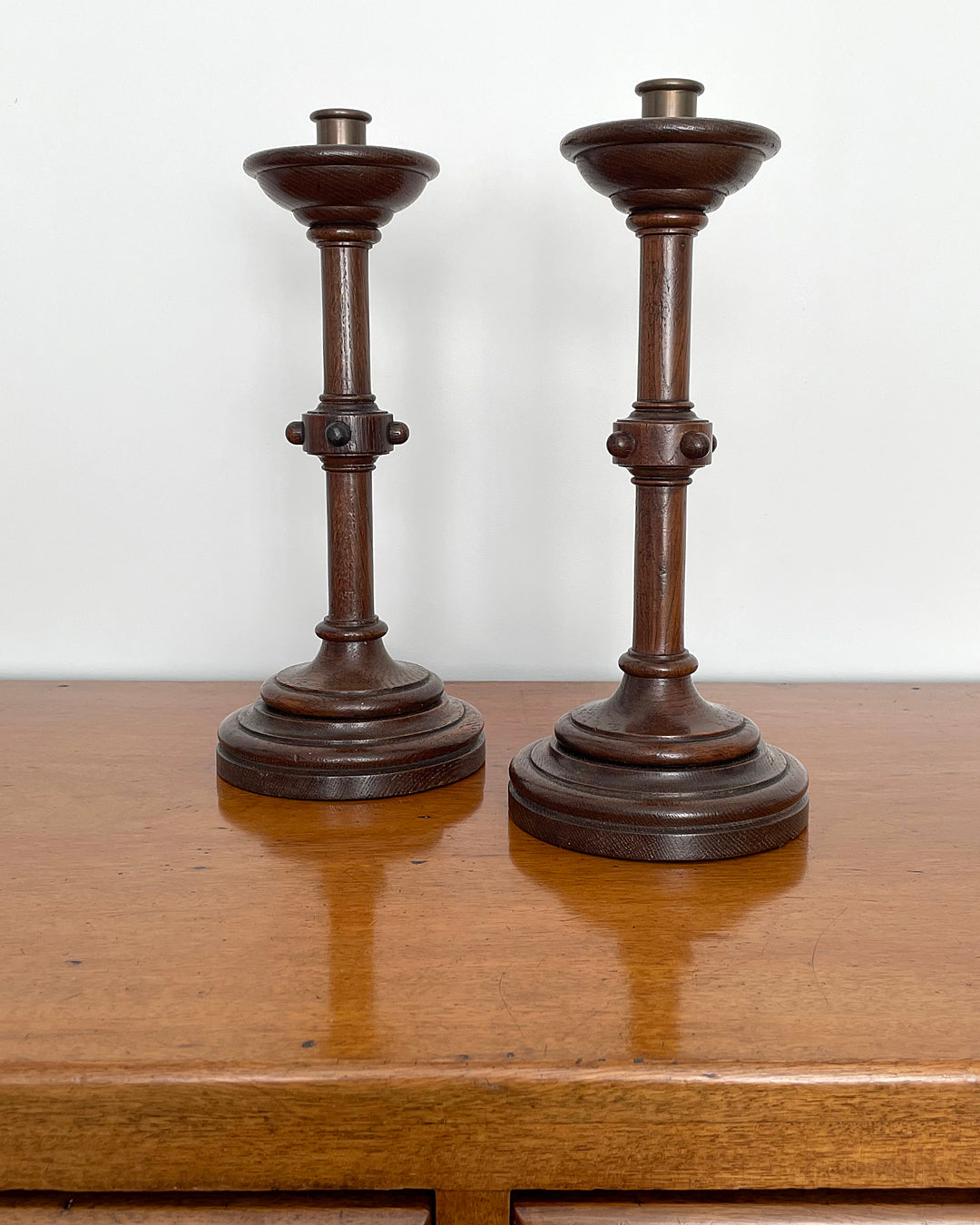 A Pair Of Oak Candlestick Holders Arts And Crafts Movement ANTIQUE