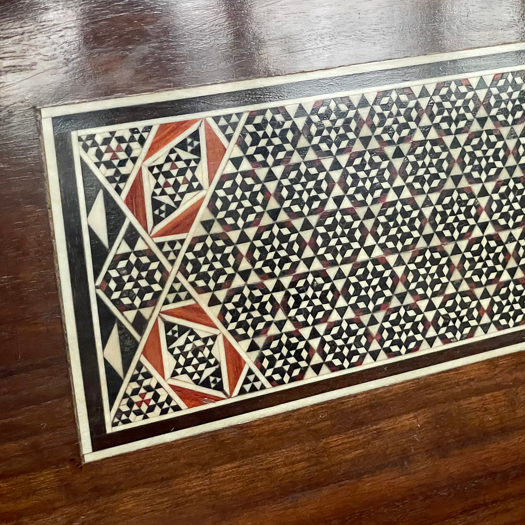 Large Damascene Jewellery Box Walnut & Inlay Syrian 1950's VINTAGE