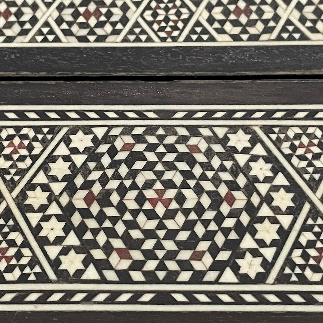 Large Damascene Jewellery Box Walnut & Inlay Syrian 1950's VINTAGE