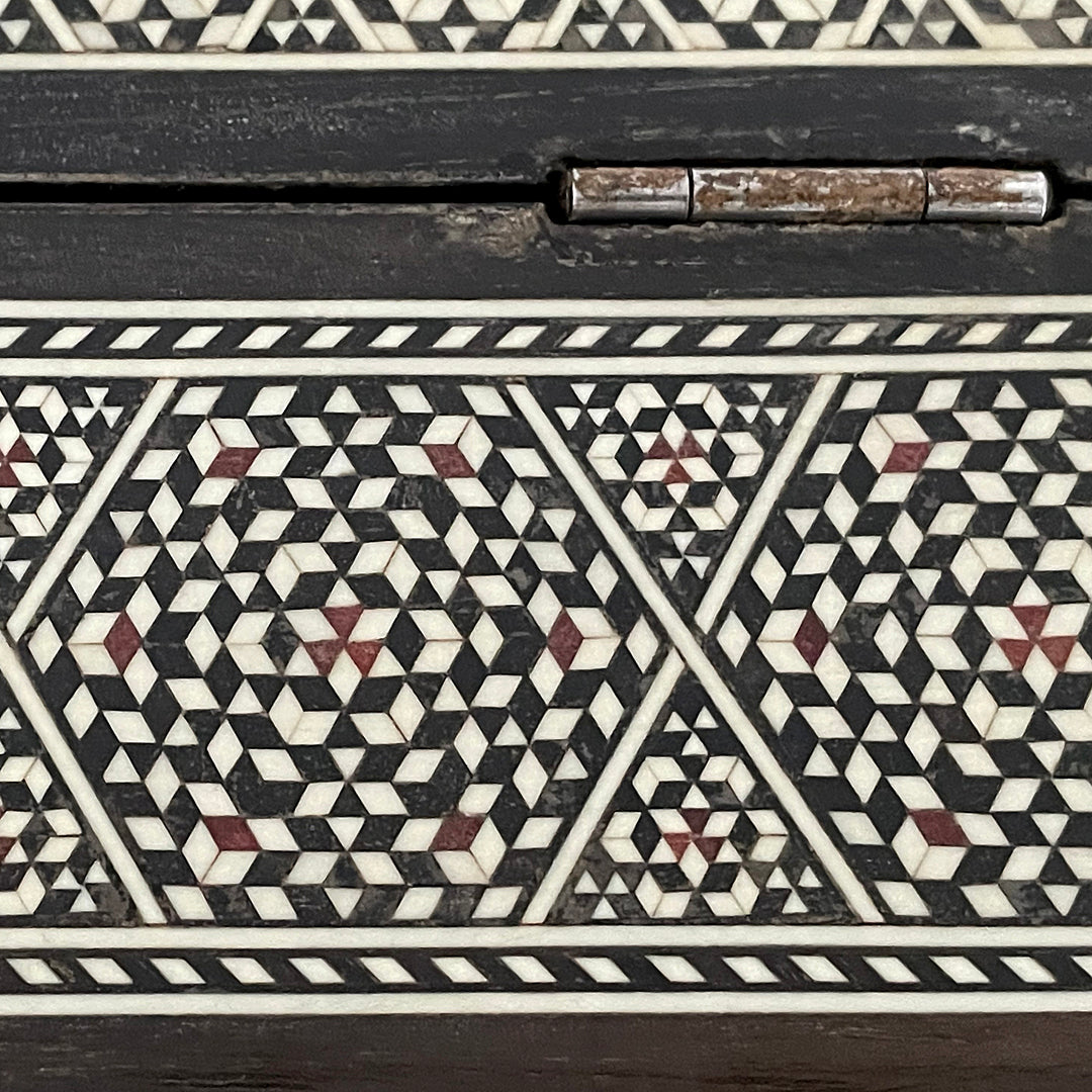 Large Damascene Jewellery Box Walnut & Inlay Syrian 1950's VINTAGE