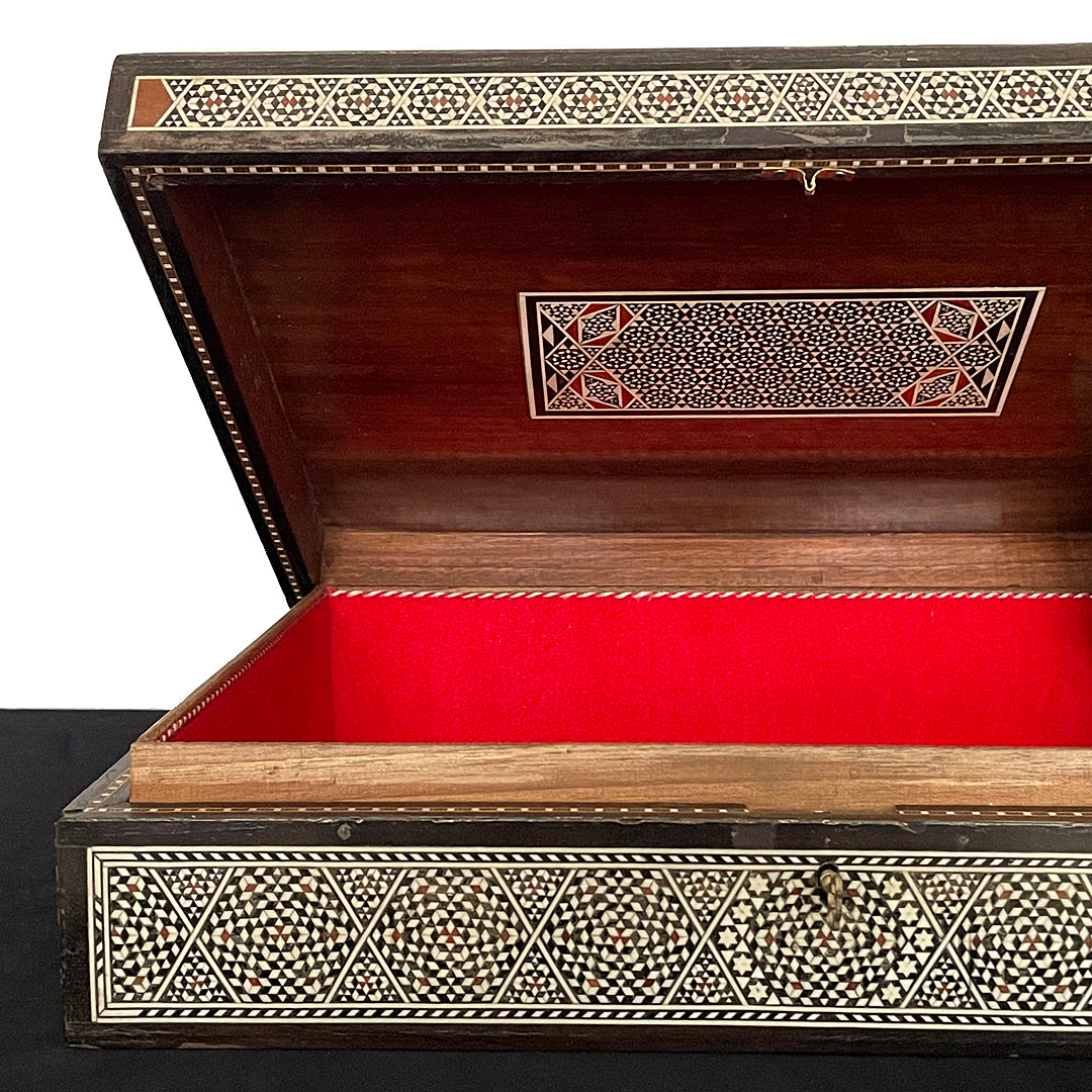 Large Damascene Jewellery Box Walnut & Inlay Syrian 1950's VINTAGE
