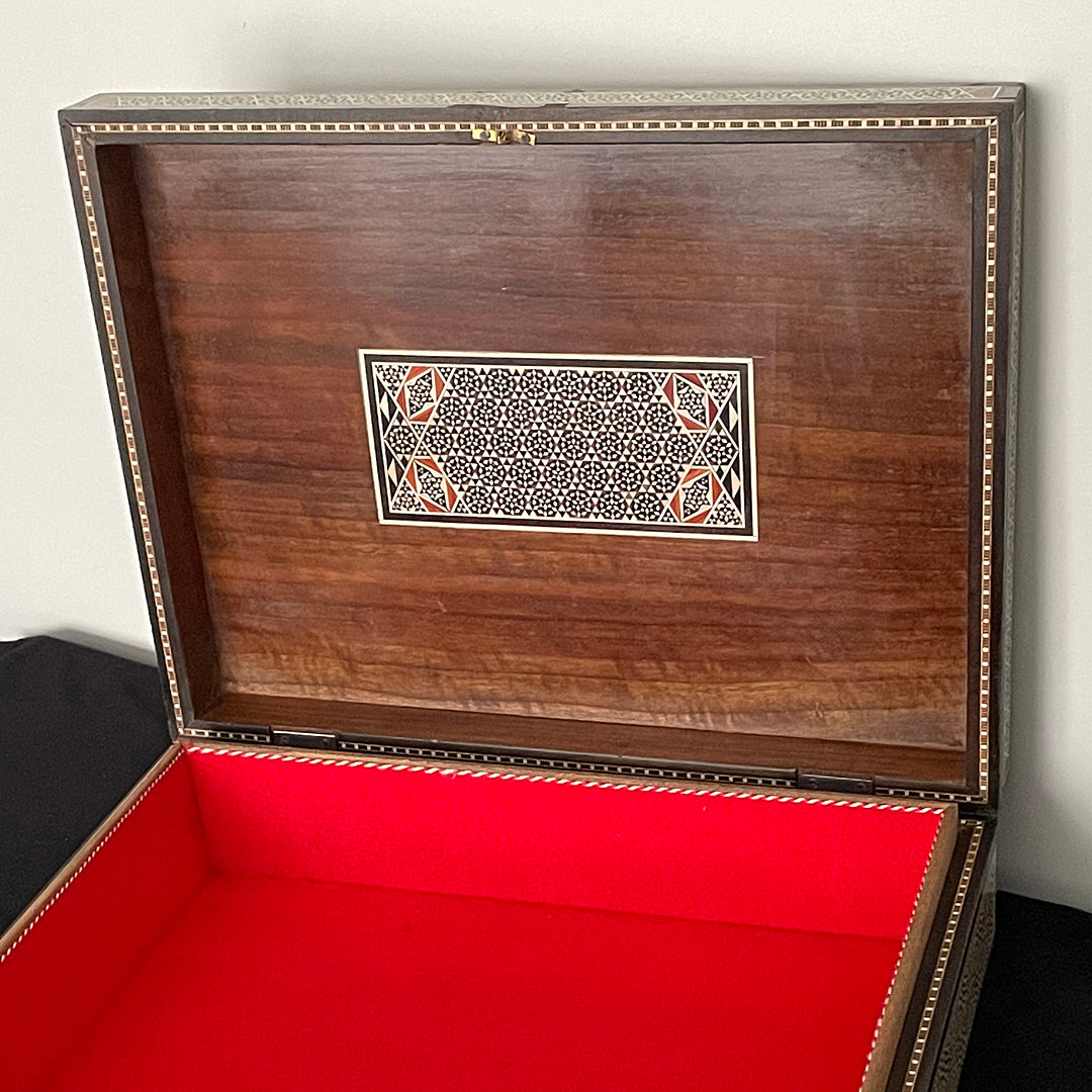Large Damascene Jewellery Box Walnut & Inlay Syrian 1950's VINTAGE