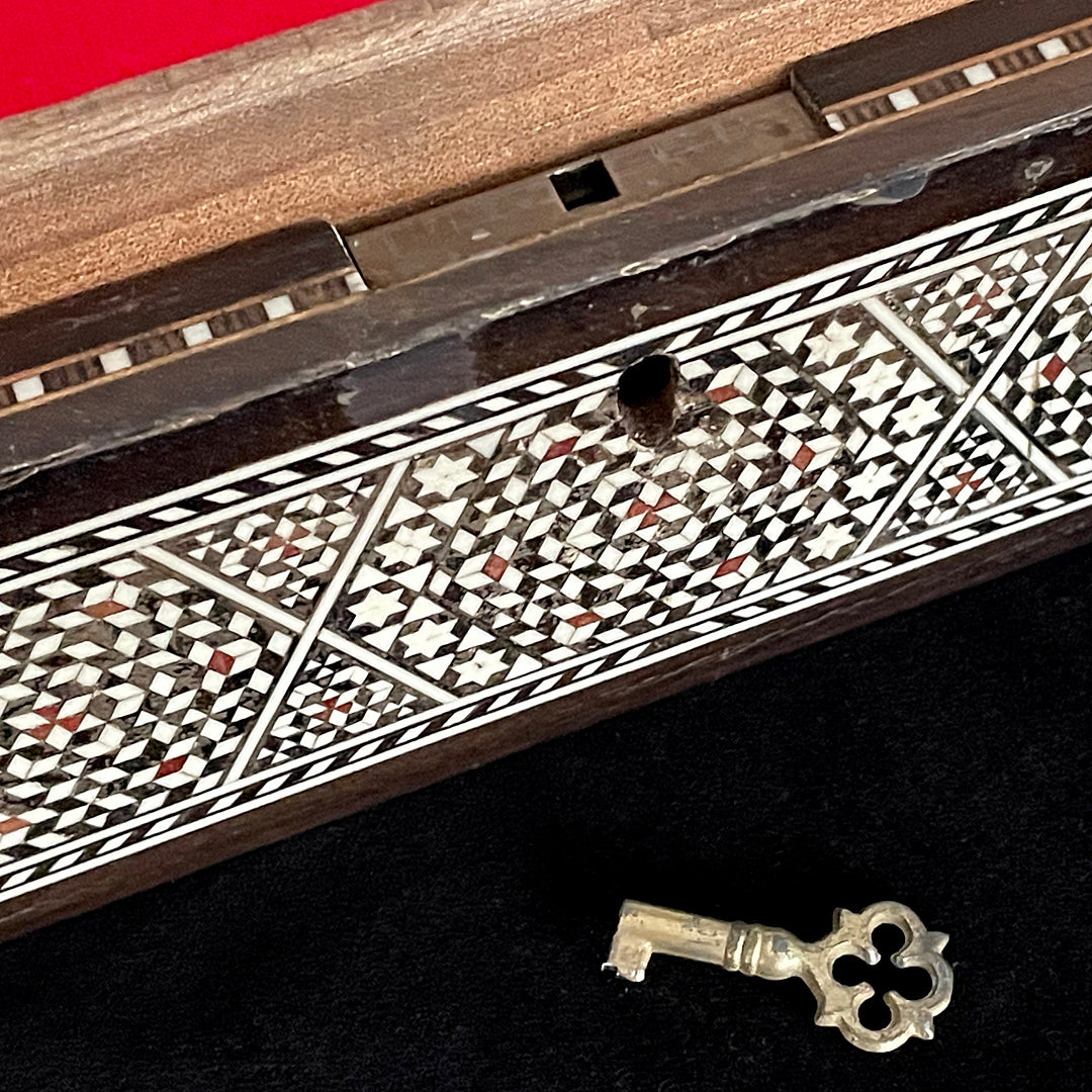 Large Damascene Jewellery Box Walnut & Inlay Syrian 1950's VINTAGE