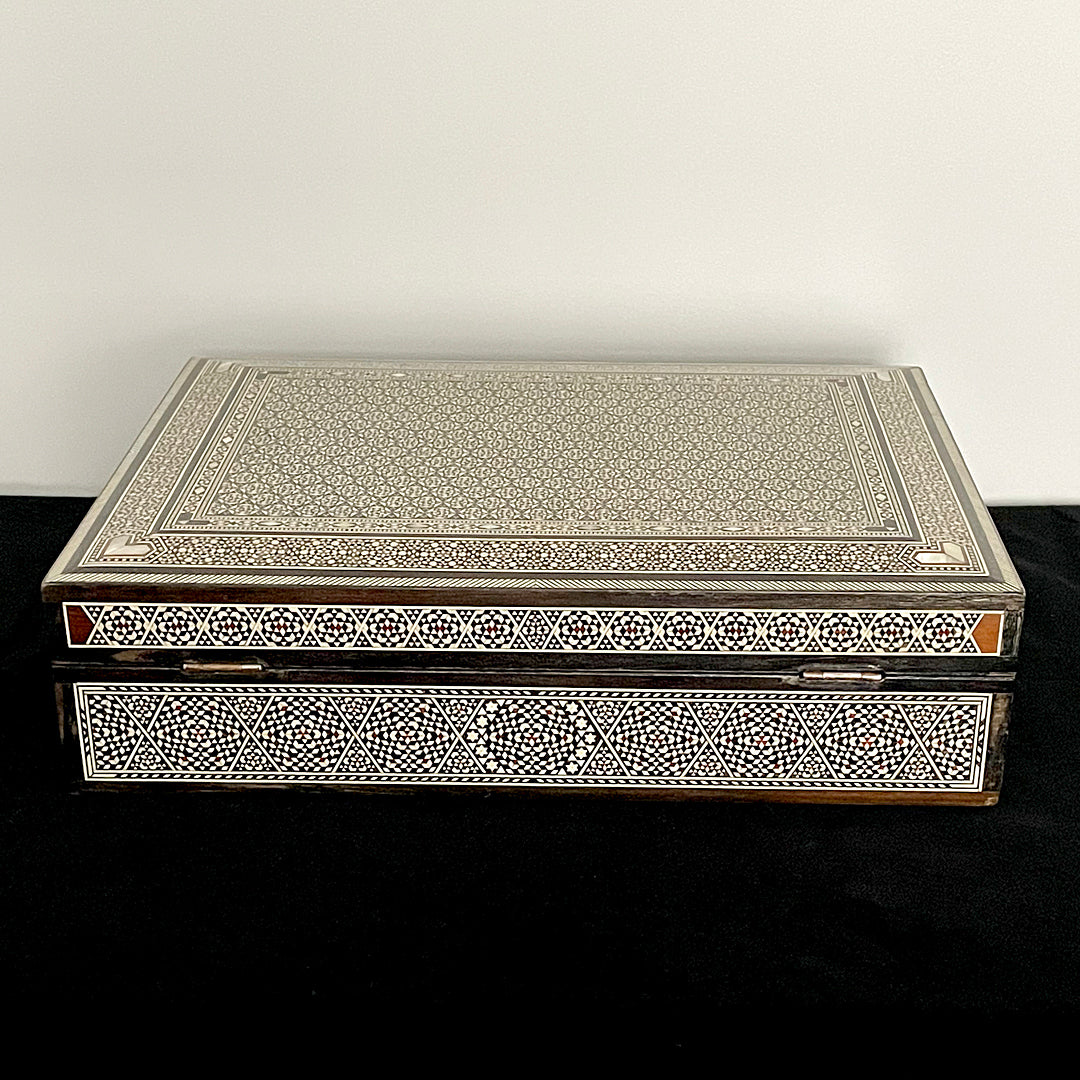 Large Damascene Jewellery Box Walnut & Inlay Syrian 1950's VINTAGE