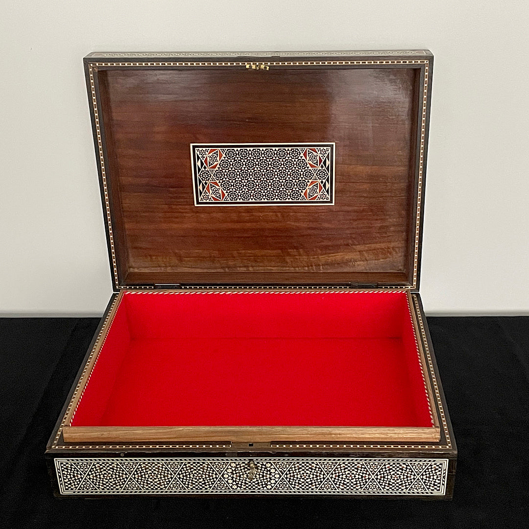 Large Damascene Jewellery Box Walnut & Inlay Syrian 1950's VINTAGE