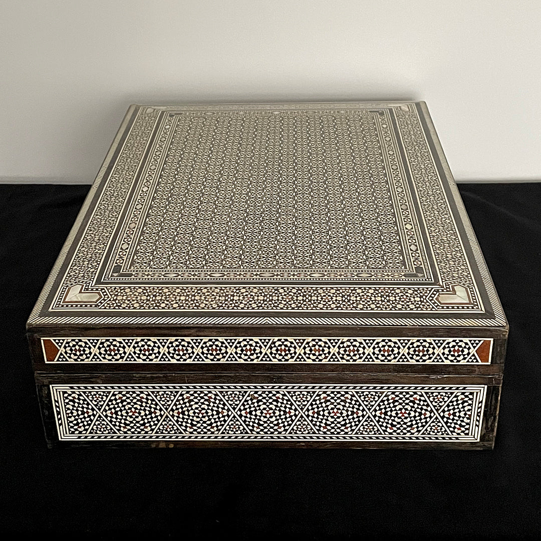 Large Damascene Jewellery Box Walnut & Inlay Syrian 1950's VINTAGE