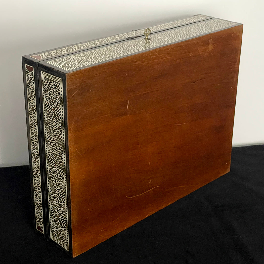 Large Damascene Jewellery Box Walnut & Inlay Syrian 1950's VINTAGE
