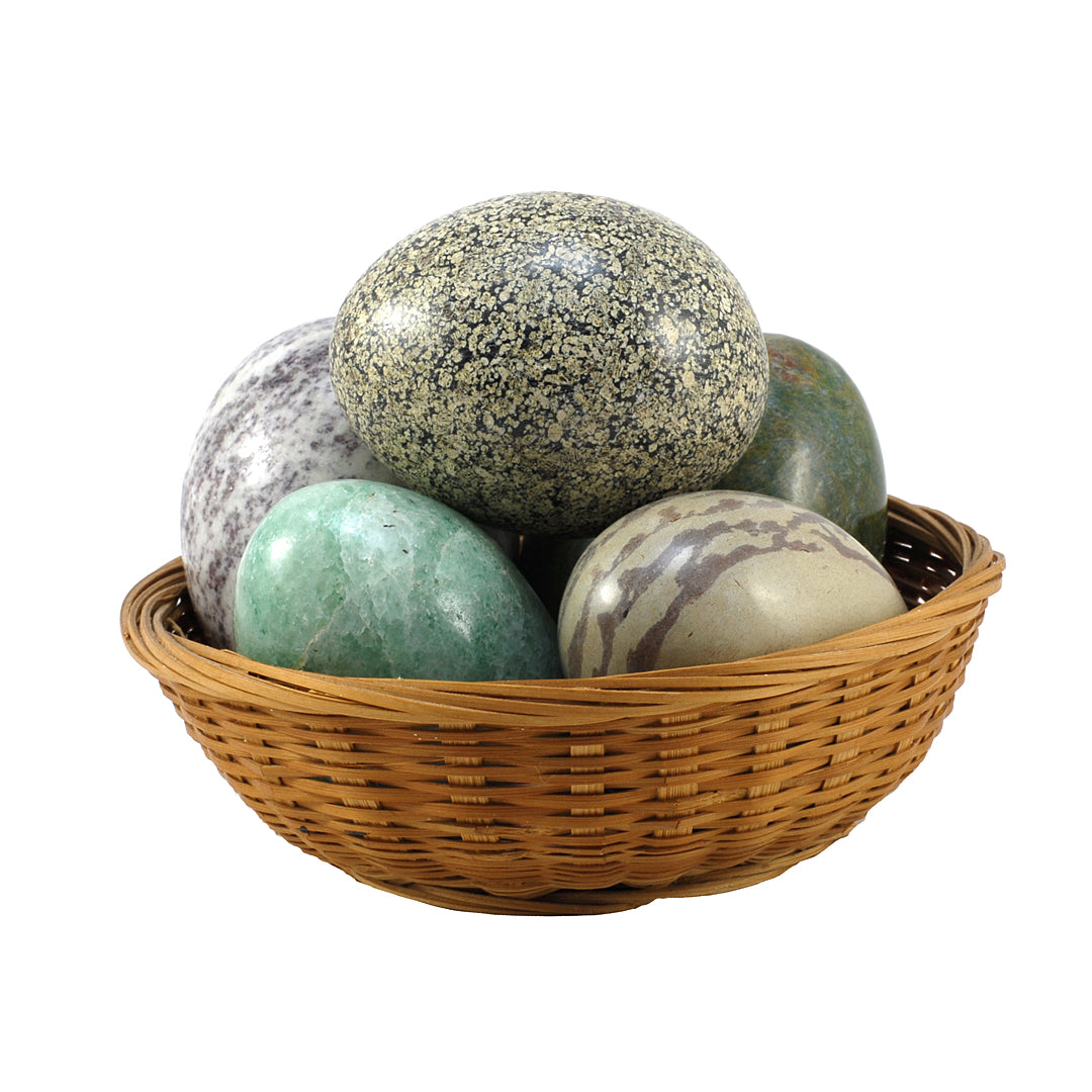 A Set of Five Semi-Precious Stone Eggs With Stands (3) COLLECTABLE