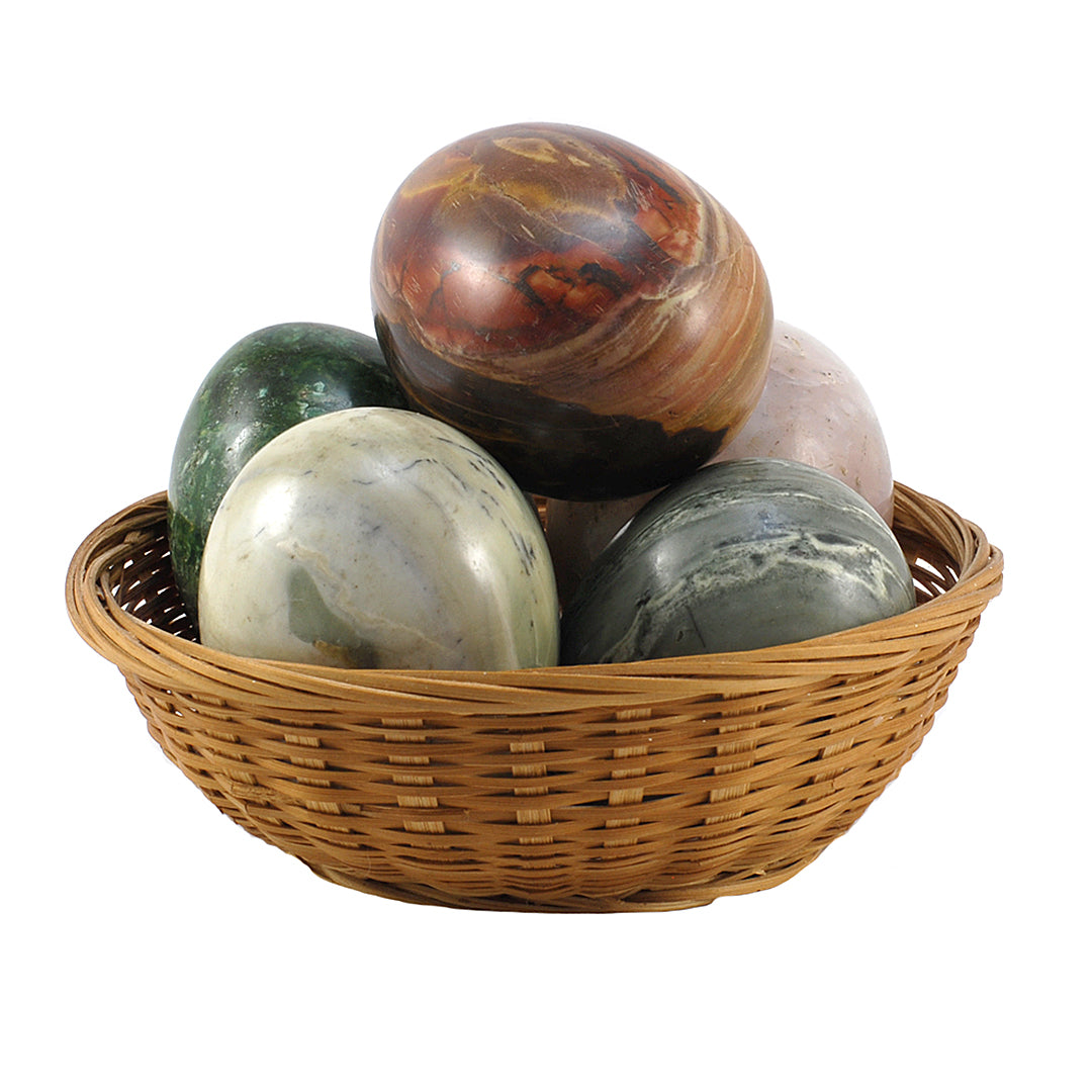 A Set of Five Semi-Precious Stone Eggs With Stands (4) COLLECTABLE