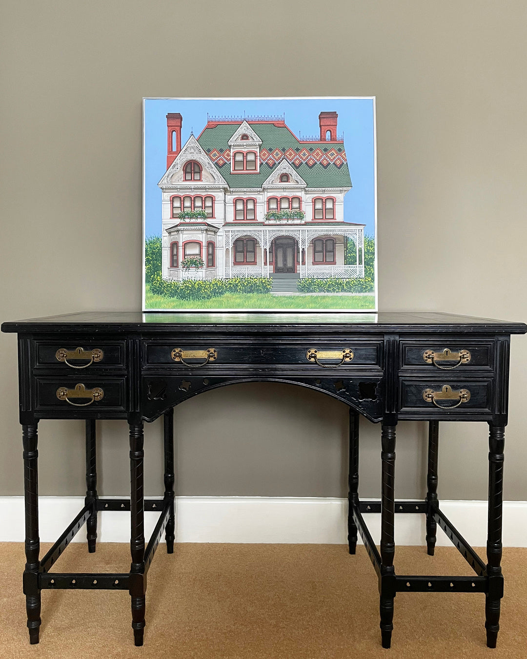 Collinson & Lock EW Godwin Aesthetic Movement Ebonised Desk ANTIQUE