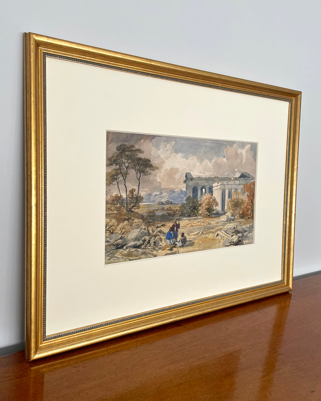 Grand Tour Watercolour The Temples At Paestum 19th Century ANTIQUE