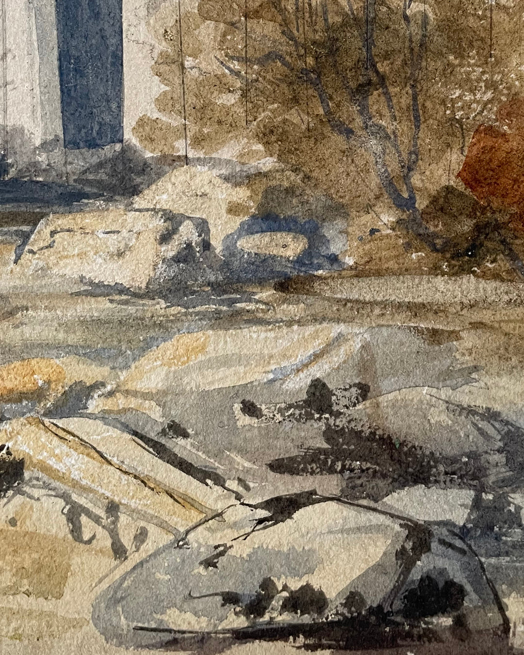 Grand Tour Watercolour The Temples At Paestum 19th Century ANTIQUE