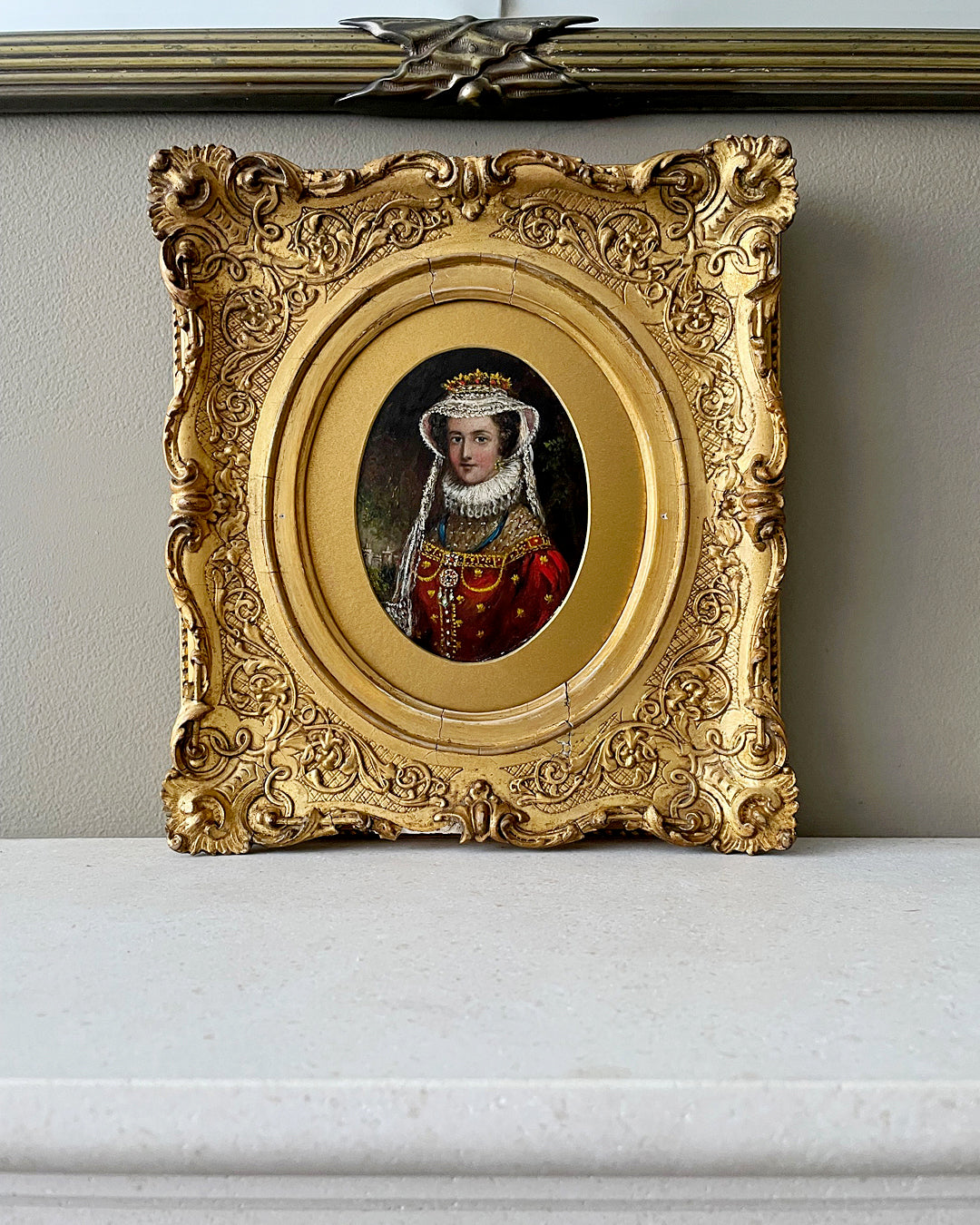Miniature Portrait Painting Mary Queen Of Scots English School 1860's ANTIQUE