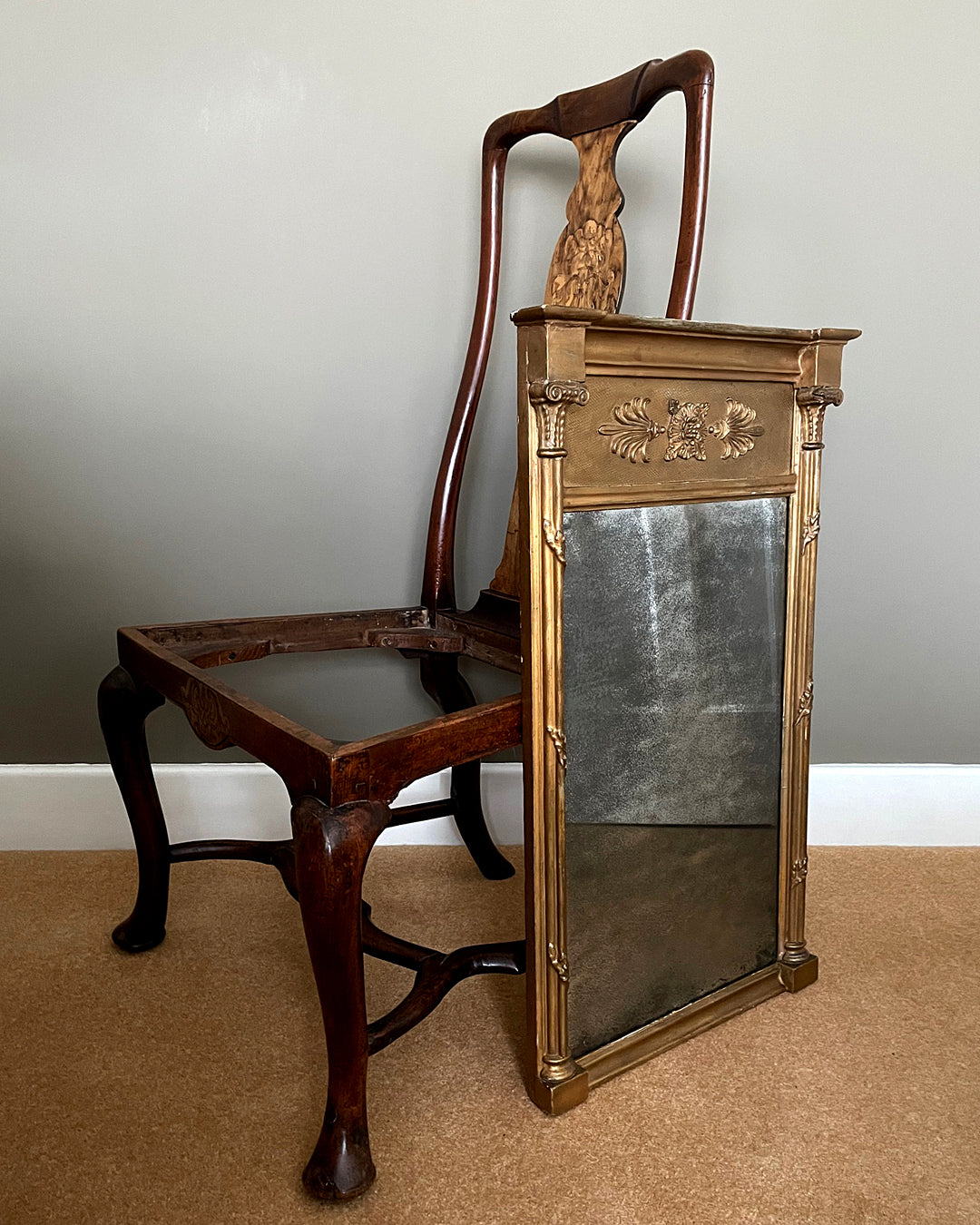 Pier Gilded Mirror With Distressed Foxed Mercury Glass Regency (1811-1820) 80 x 47cm ANTIQUE