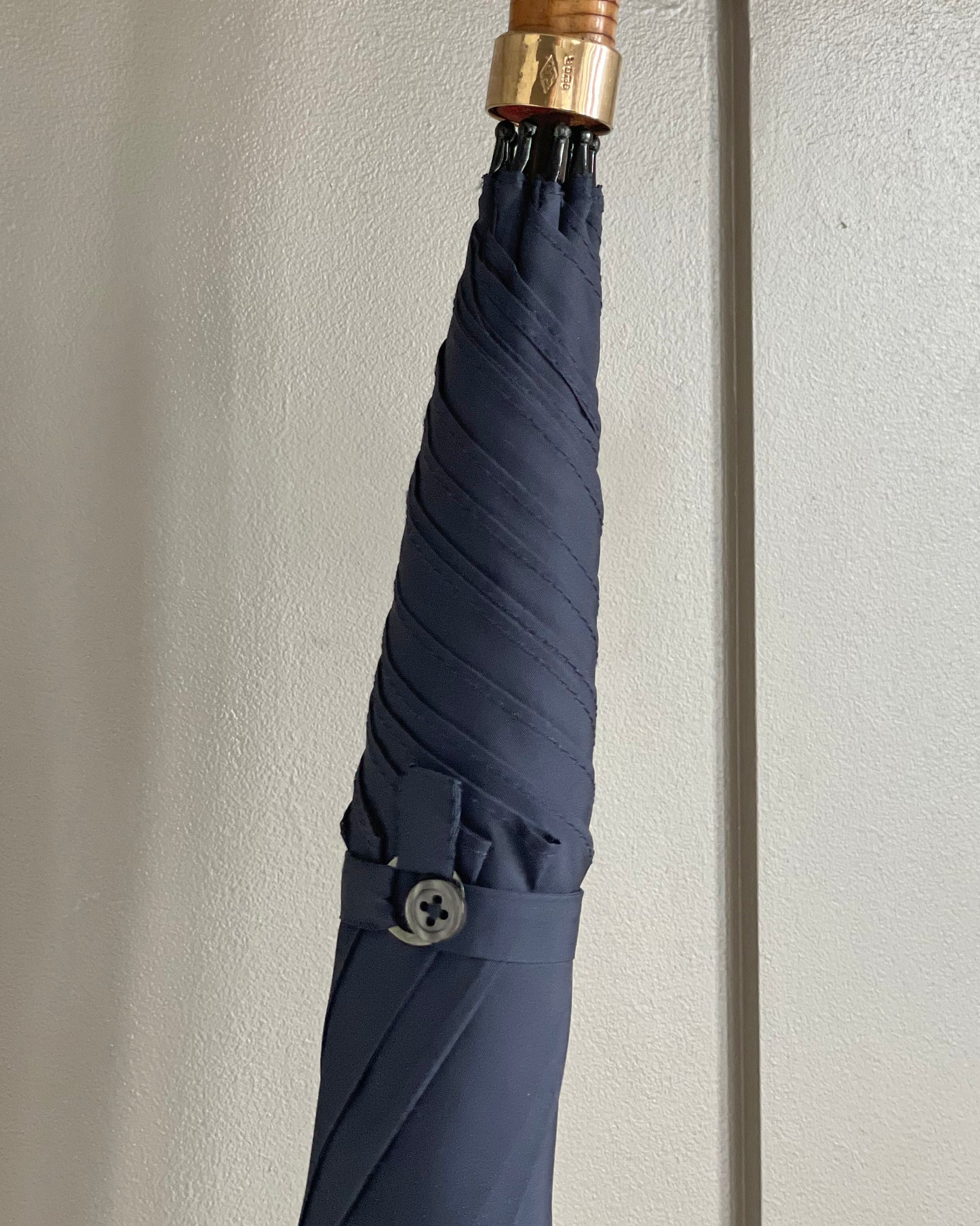 Fox Umbrella Navy & Whangee Handle & Gold Collar 9ct VINTAGE