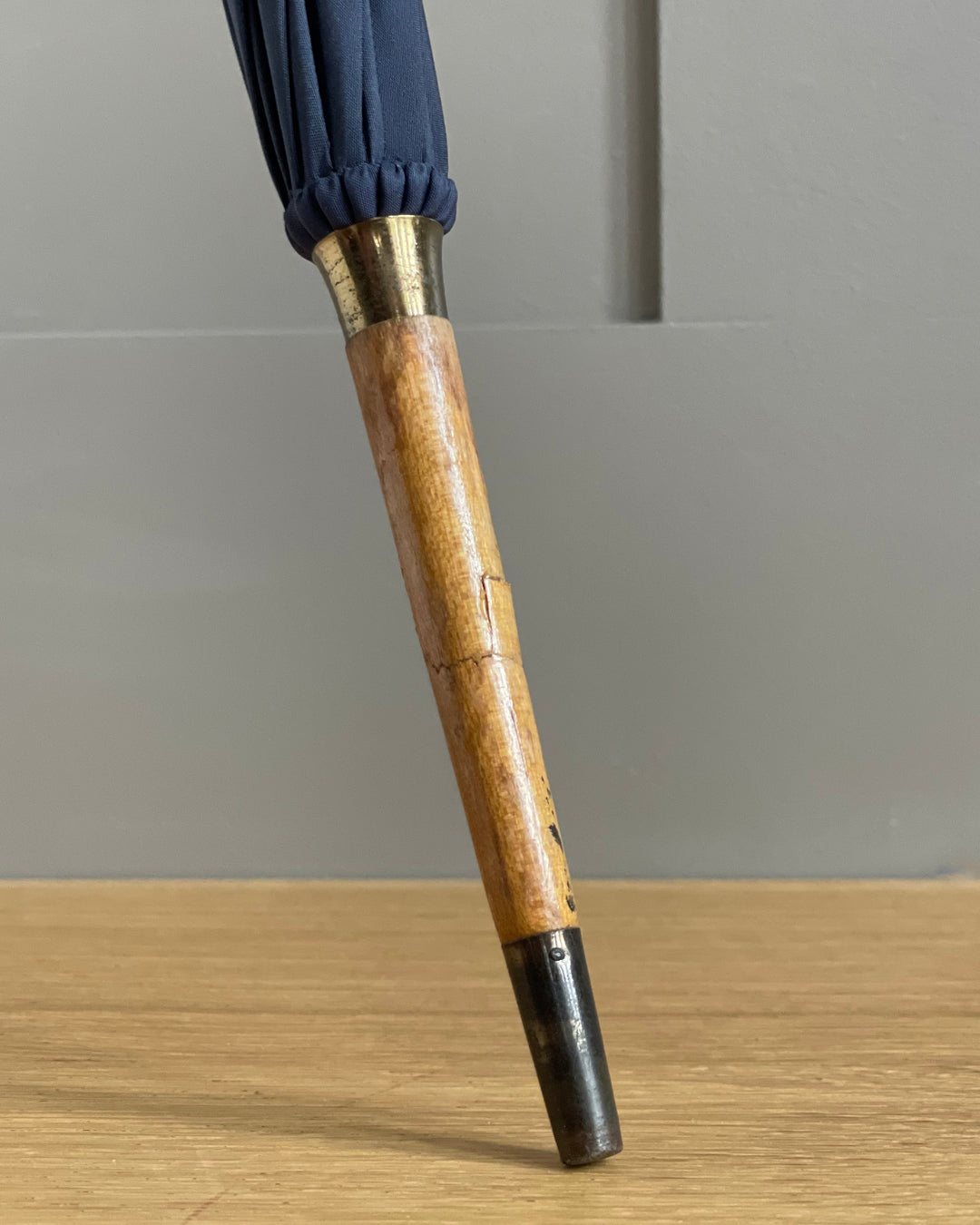 Fox Umbrella Navy & Whangee Handle & Gold Collar 9ct VINTAGE
