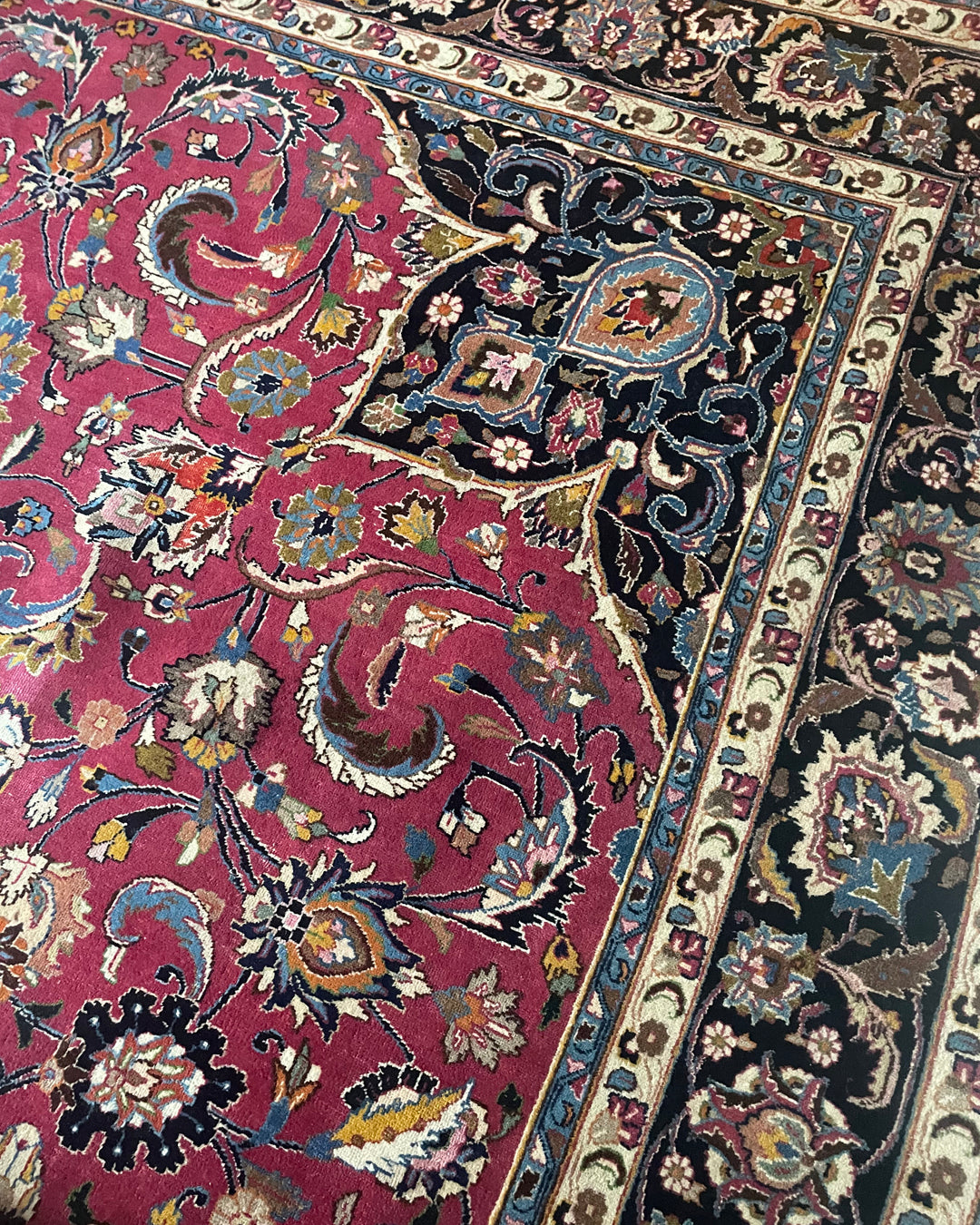 Persian Carpet Mashad Signed 410cm x 295cm Burgundy & Navy VINTAGE