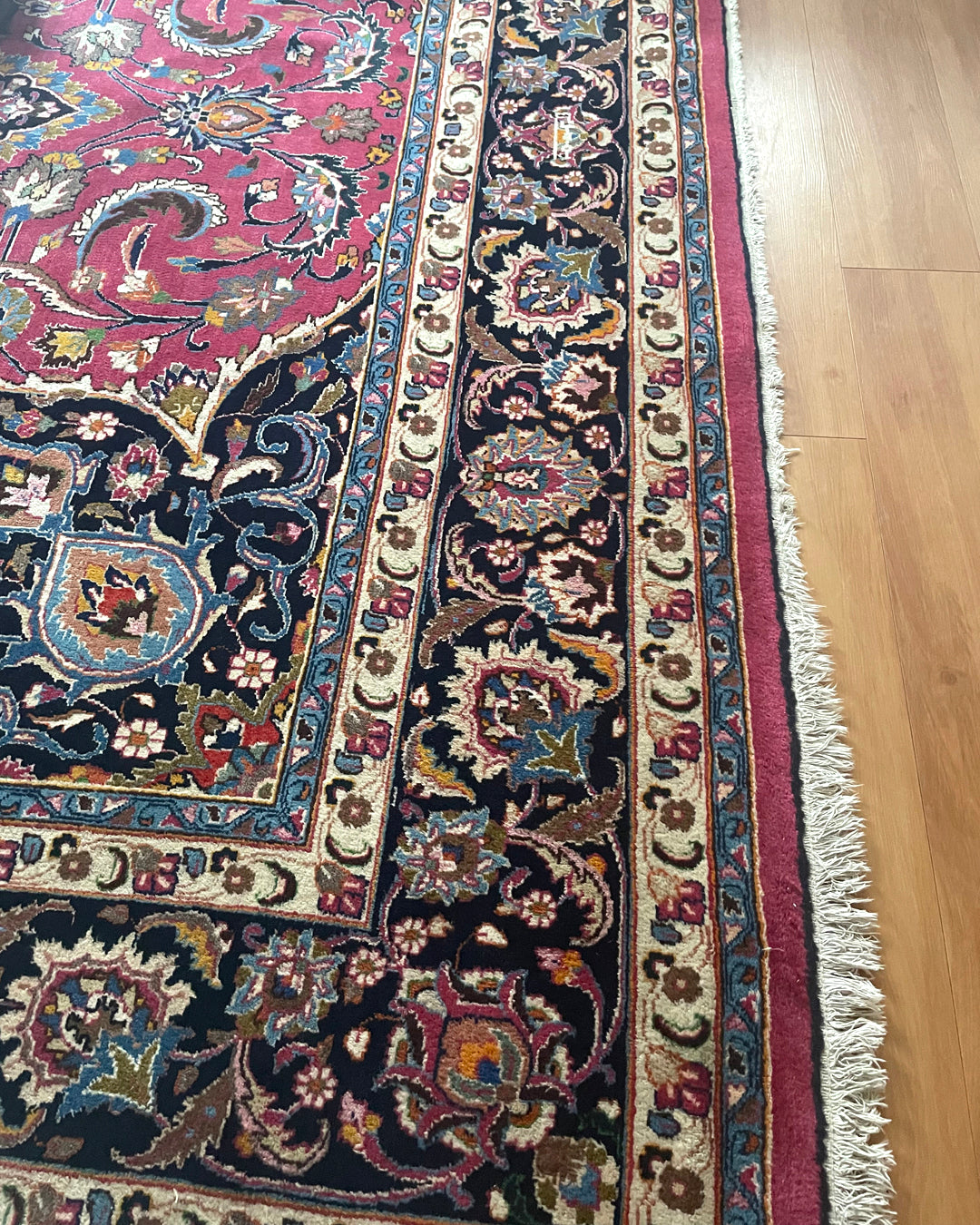 Persian Carpet Mashad Signed 410cm x 295cm Burgundy & Navy VINTAGE