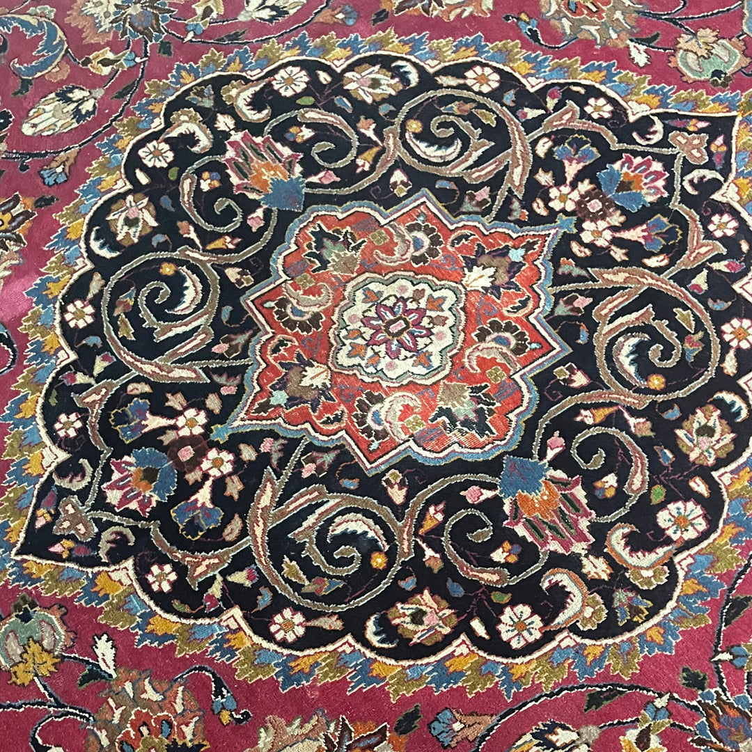 Persian Carpet Mashad Signed 410cm x 295cm Burgundy & Navy VINTAGE
