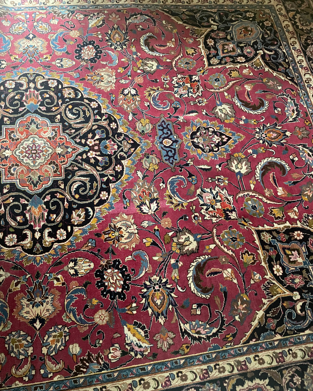Persian Carpet Mashad Signed 410cm x 295cm Burgundy & Navy VINTAGE