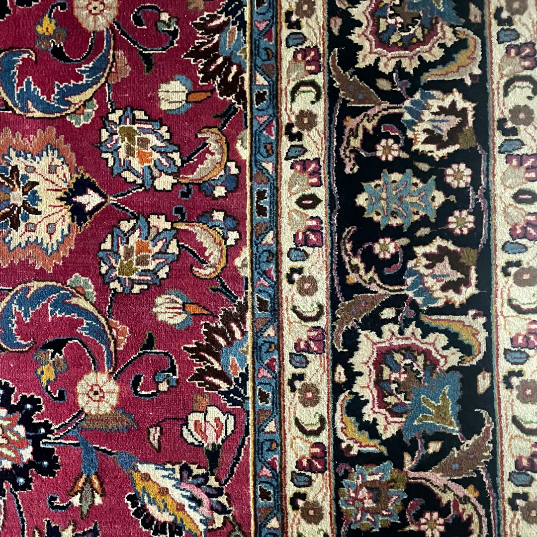 Persian Carpet Mashad Signed 410cm x 295cm Burgundy & Navy VINTAGE