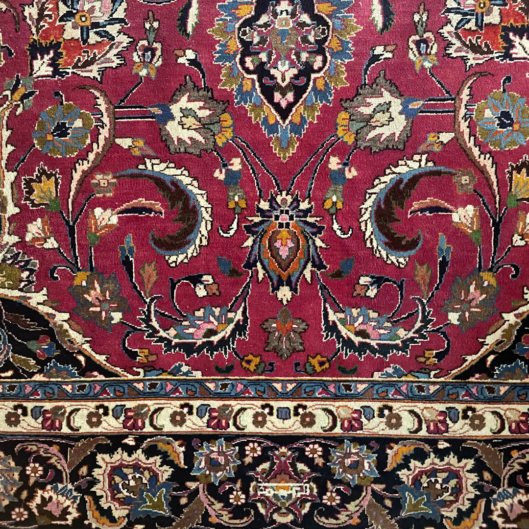 Persian Carpet Mashad Signed 410cm x 295cm Burgundy & Navy VINTAGE