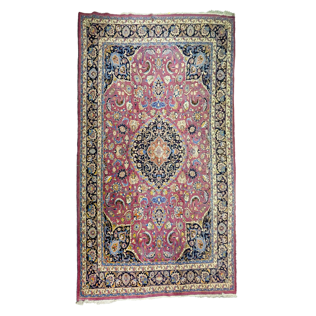 Persian Carpet Mashad Signed 410cm x 295cm Burgundy & Navy VINTAGE