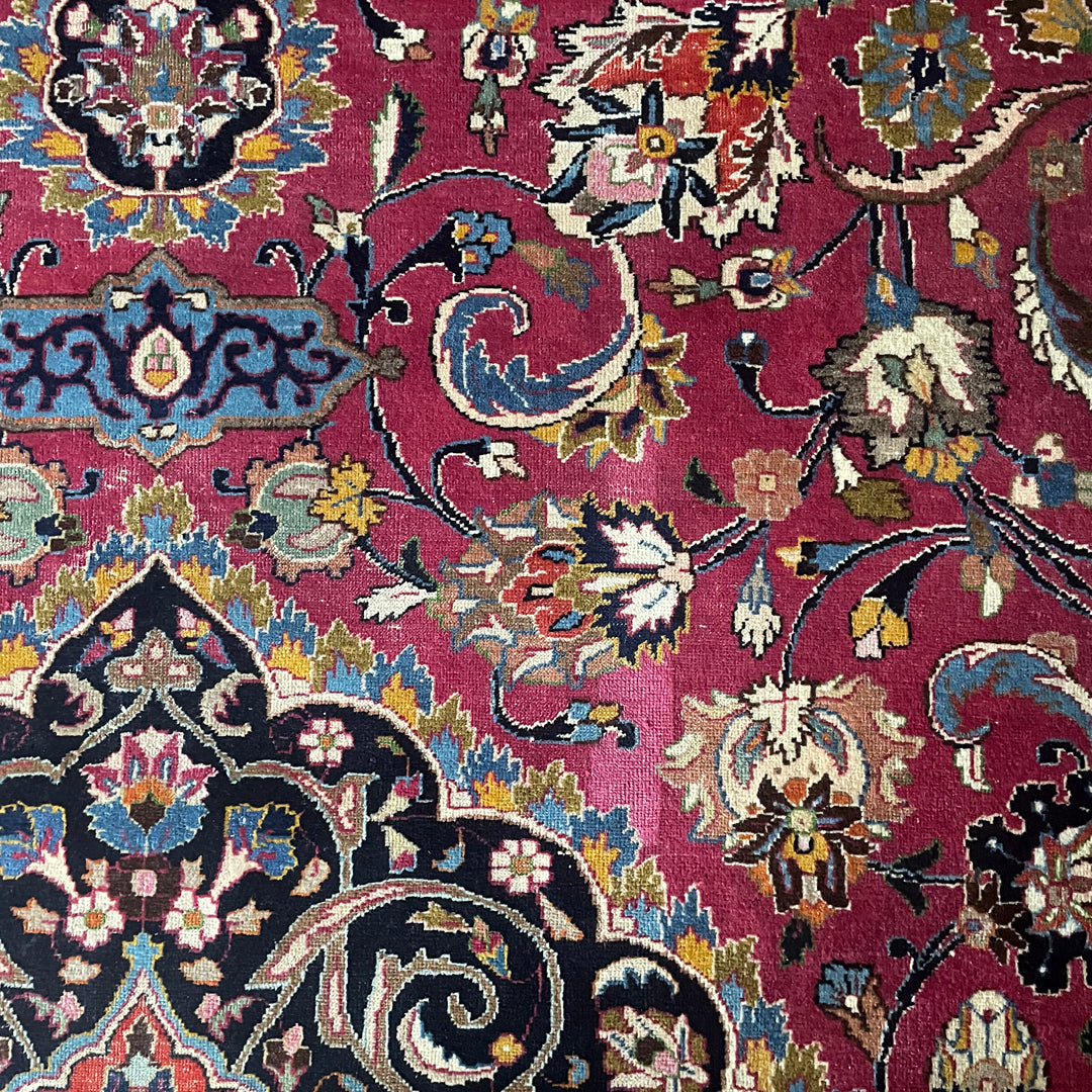 Persian Carpet Mashad Signed 410cm x 295cm Burgundy & Navy VINTAGE