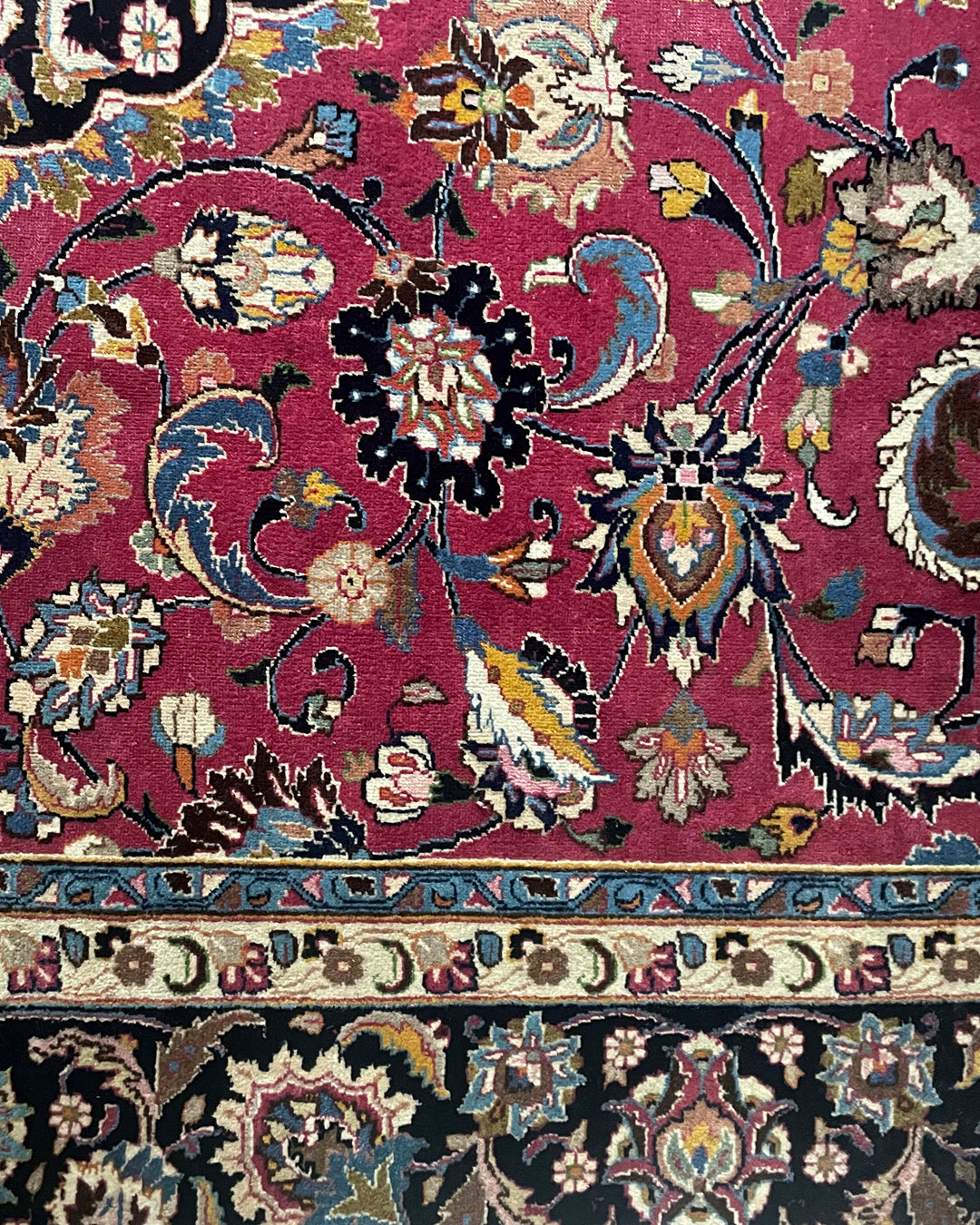 Persian Carpet Mashad Signed 410cm x 295cm Burgundy & Navy VINTAGE