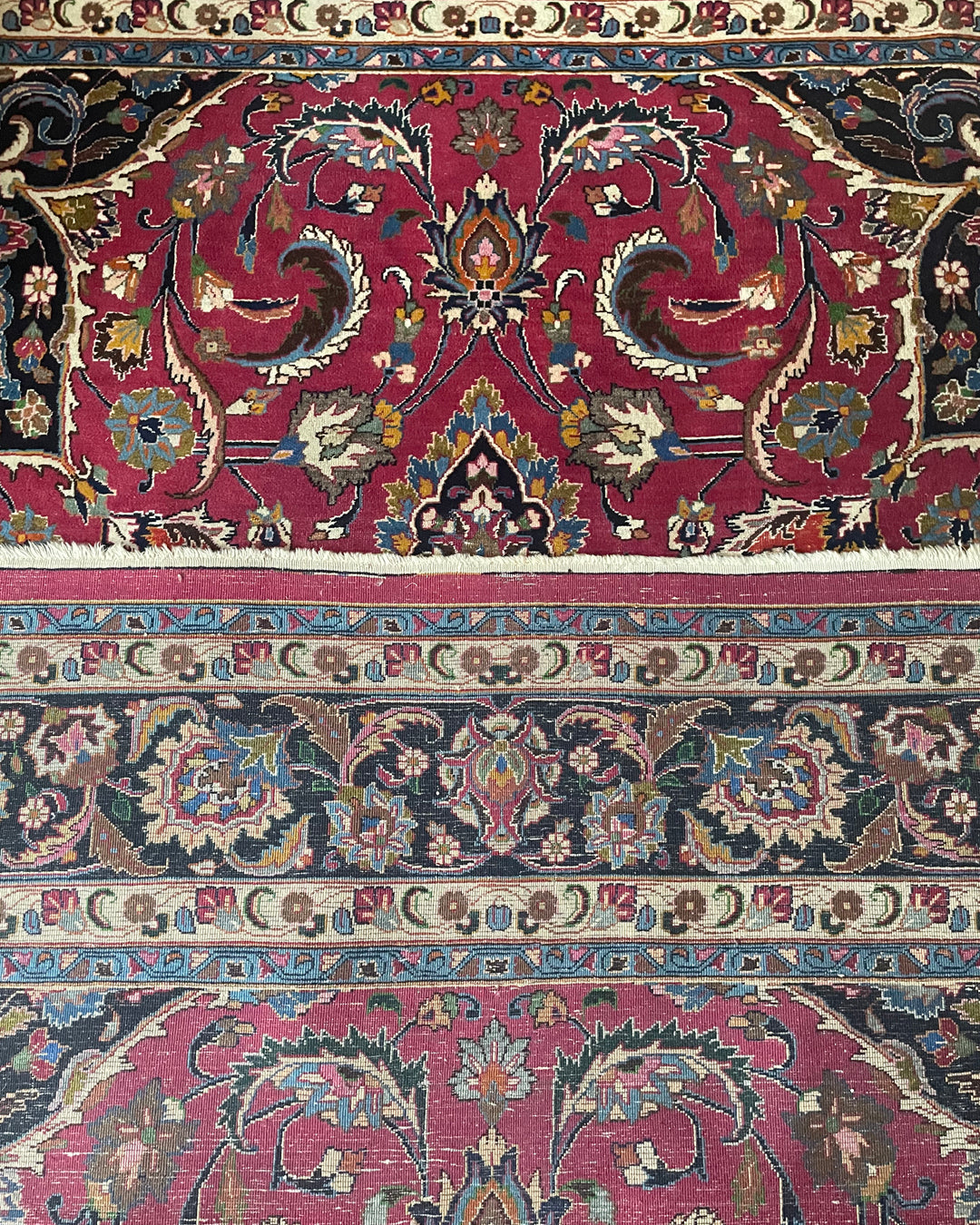 Persian Carpet Mashad Signed 410cm x 295cm Burgundy & Navy VINTAGE