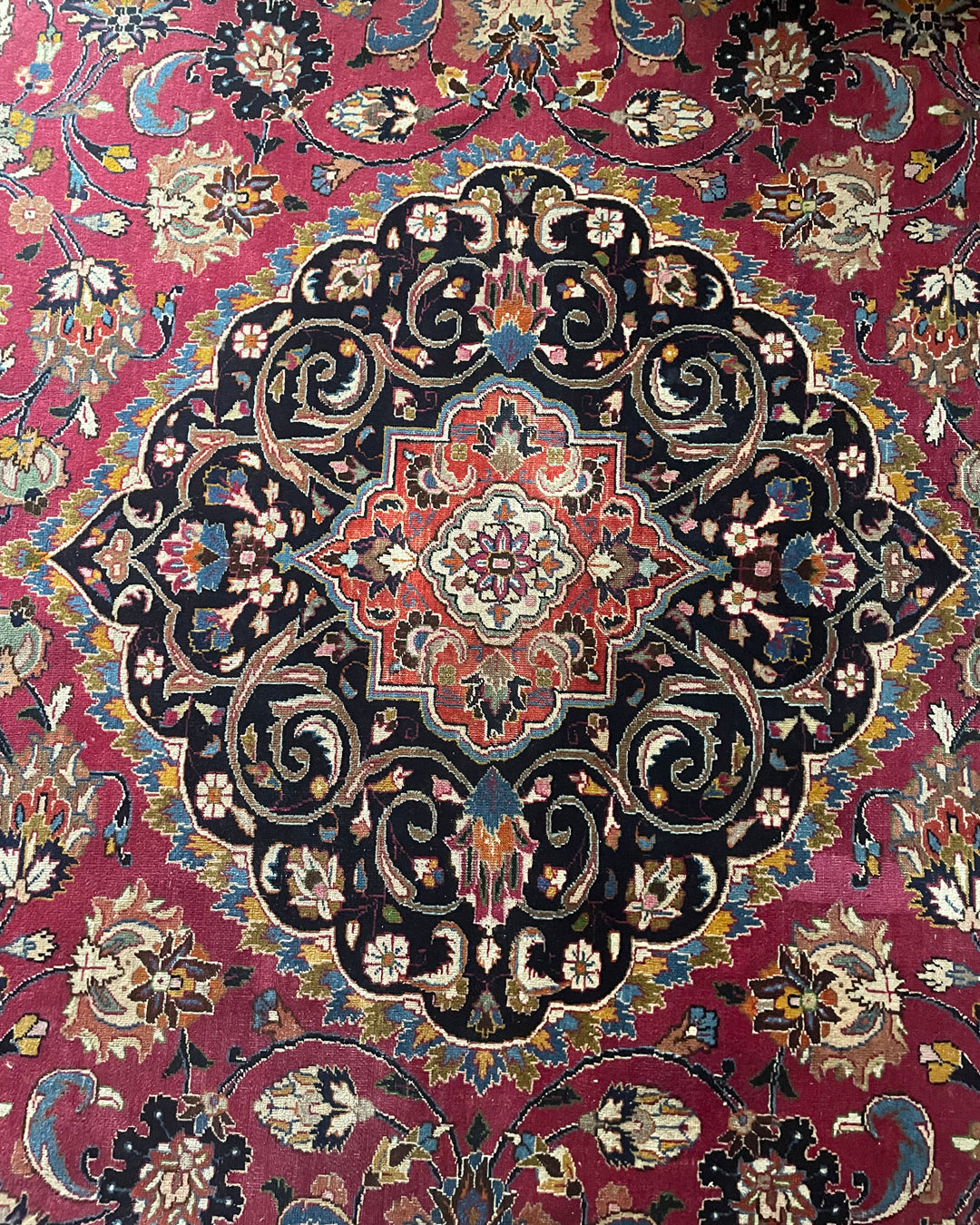 Persian Carpet Mashad Signed 410cm x 295cm Burgundy & Navy VINTAGE