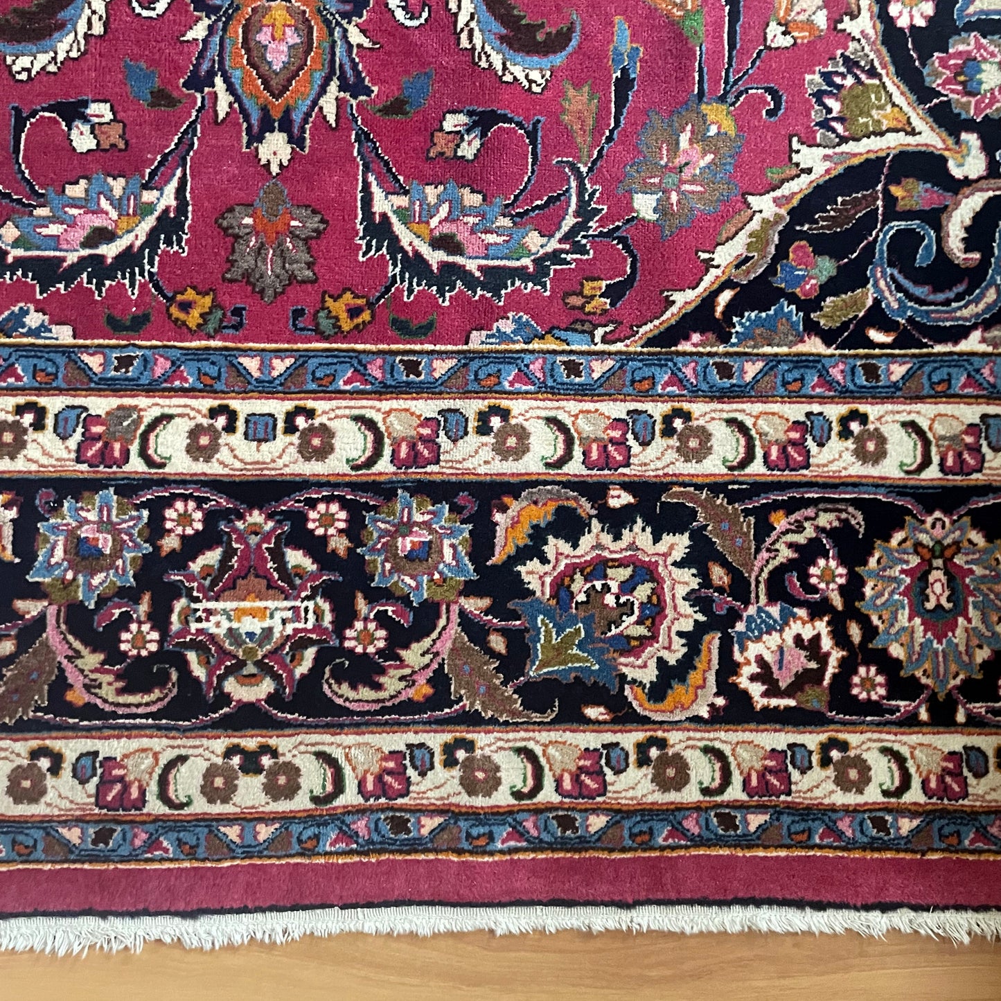 Persian Carpet Mashad Signed 410cm x 295cm Burgundy & Navy VINTAGE
