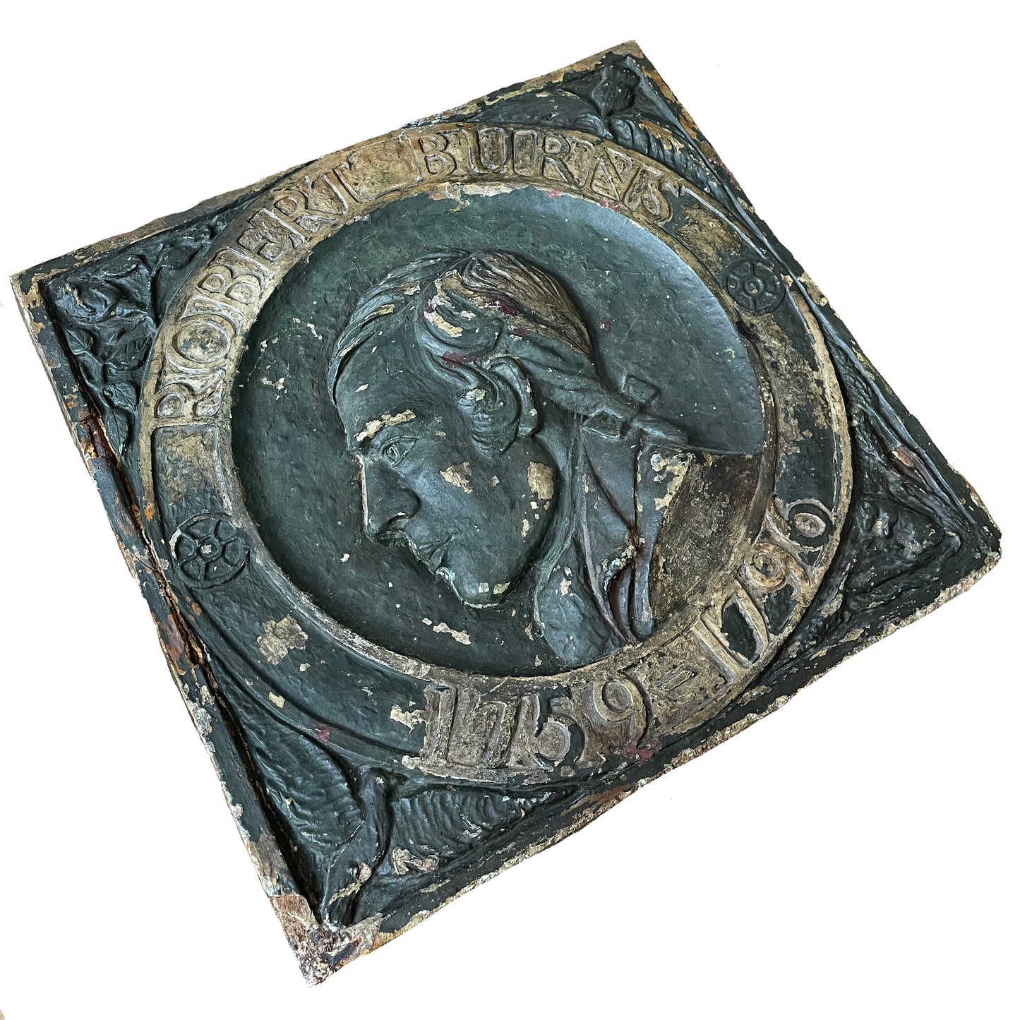 Robert Burns Commemorative Plaque Bronzed Oak & Plaster 1890's ANTIQUE
