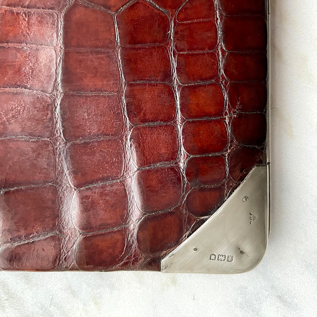 Crocodile Skin & Leather Wallet Silver London Edwardian (1904) ANTIQUE