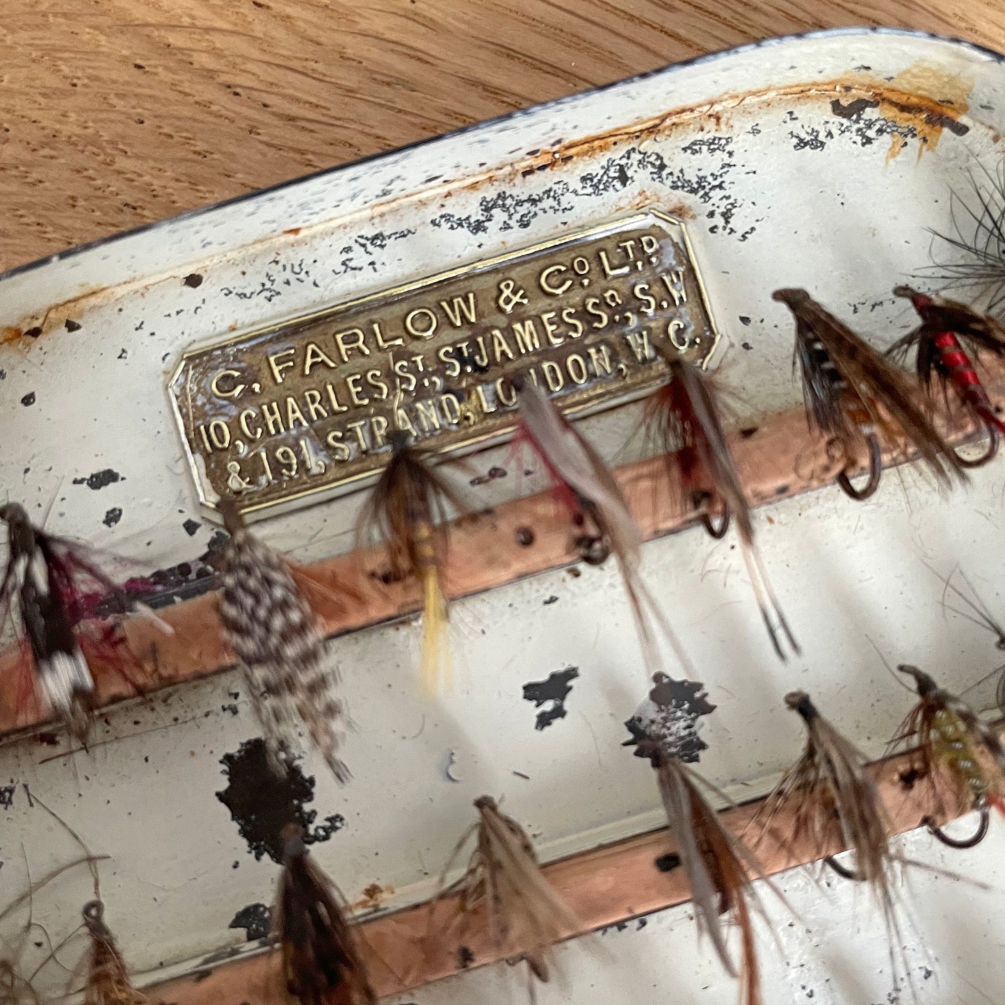 C. Farlow & Co. Ltd Black Japanned Fly Fishing Box & Flies c. 1906 ANTIQUE