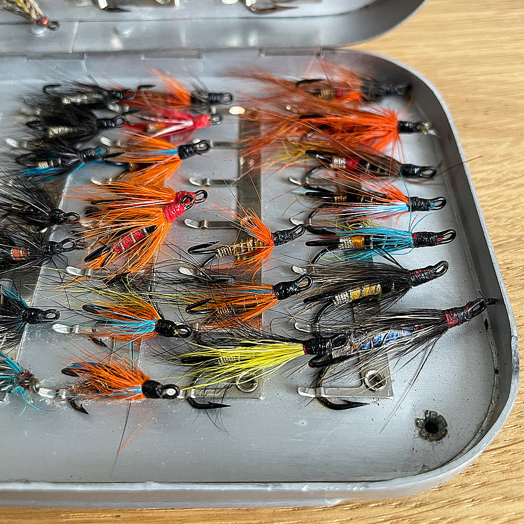 C. Farlow & Co Wheatley Aluminium Fly Fishing Box & Flies 1966 VINTAGE