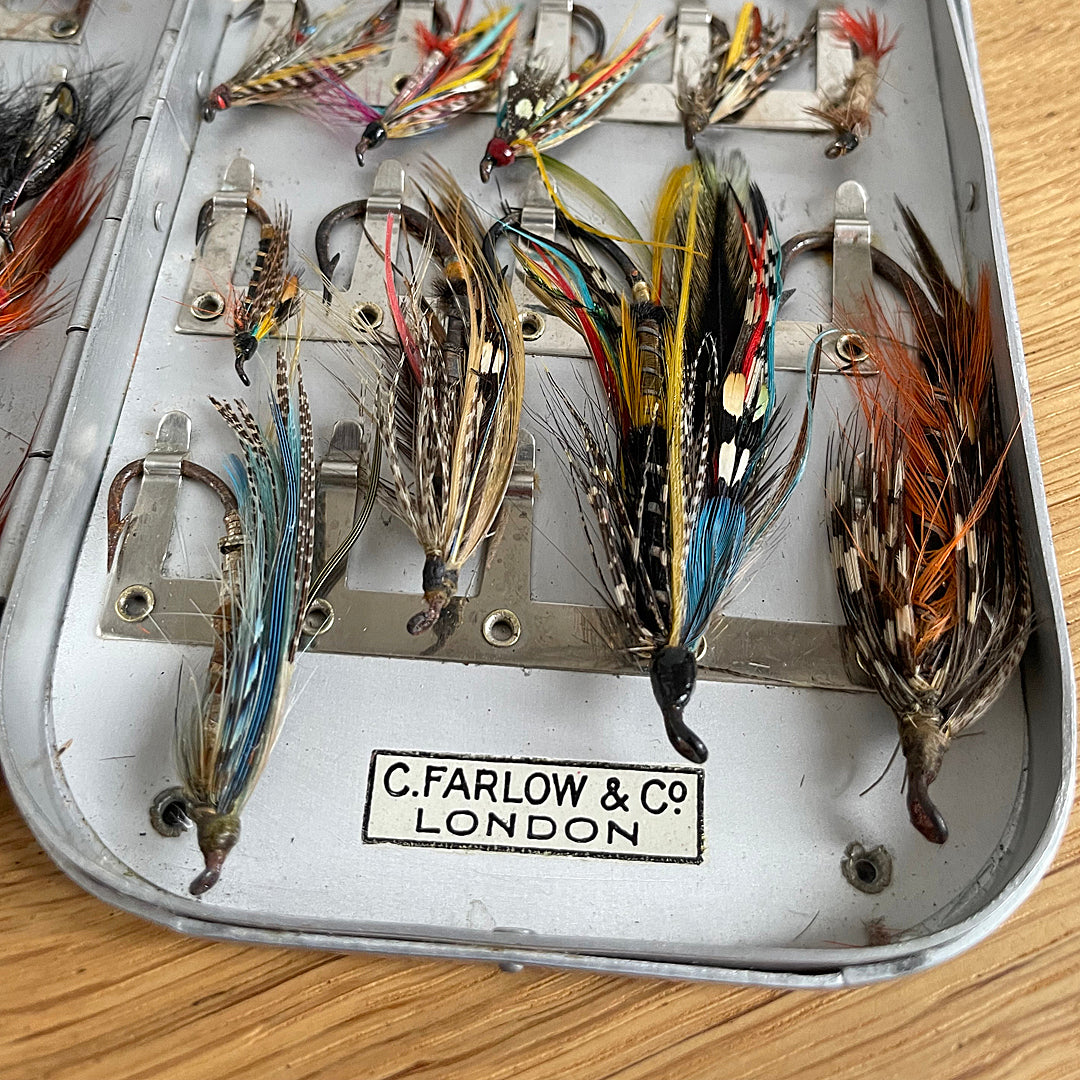 C. Farlow & Co Wheatley Aluminium Fly Fishing Box & Flies 1966 VINTAGE