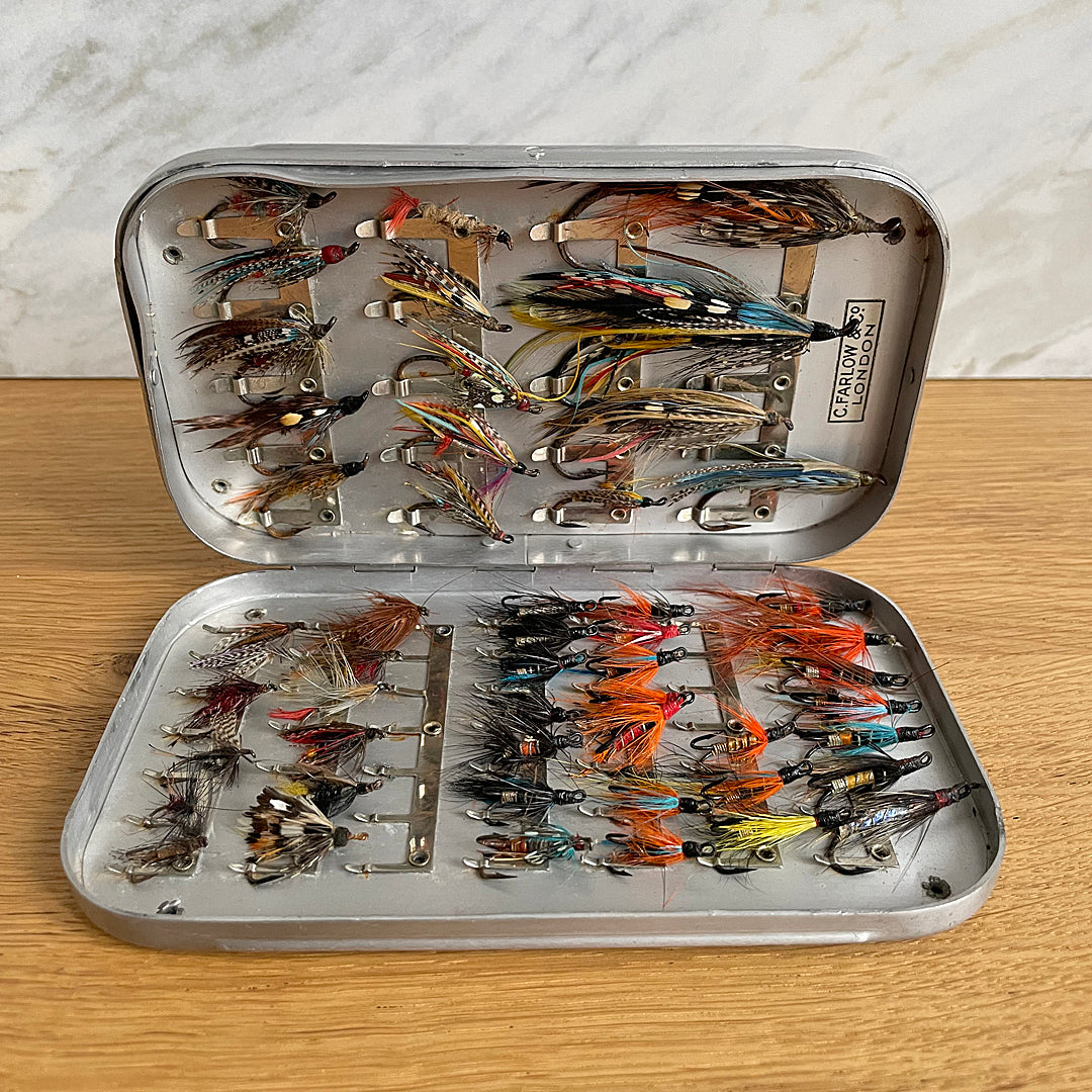 C. Farlow & Co Wheatley Aluminium Fly Fishing Box & Flies 1966 VINTAGE