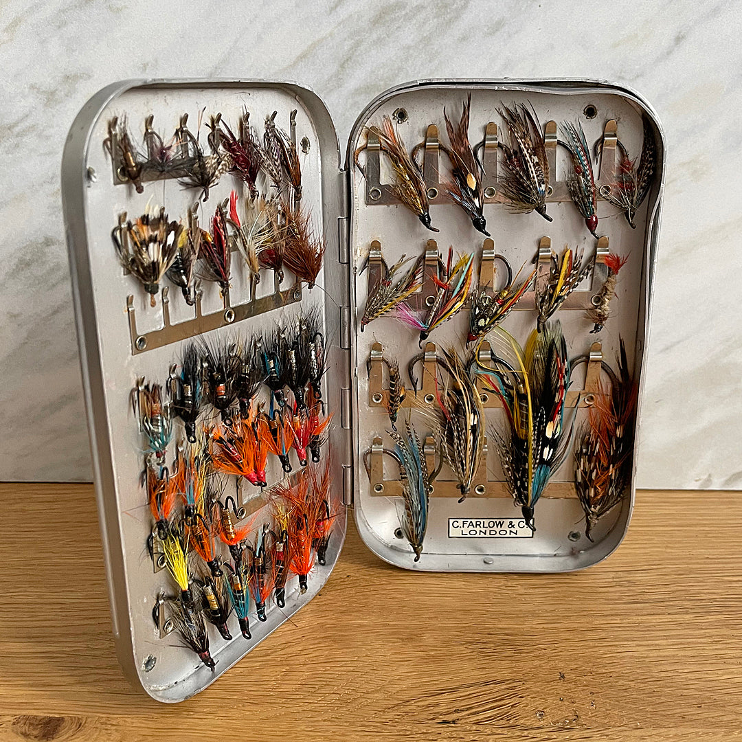 C. Farlow & Co Wheatley Aluminium Fly Fishing Box & Flies 1966 VINTAGE