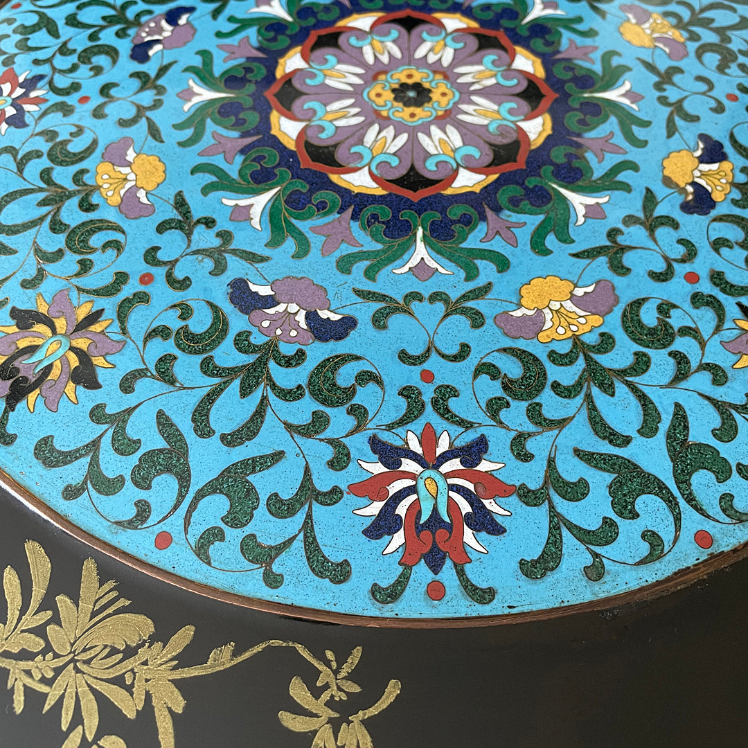 Black Lacquered Coffee Table & Inset Cloisonne Discs China 1920's ANTIQUE