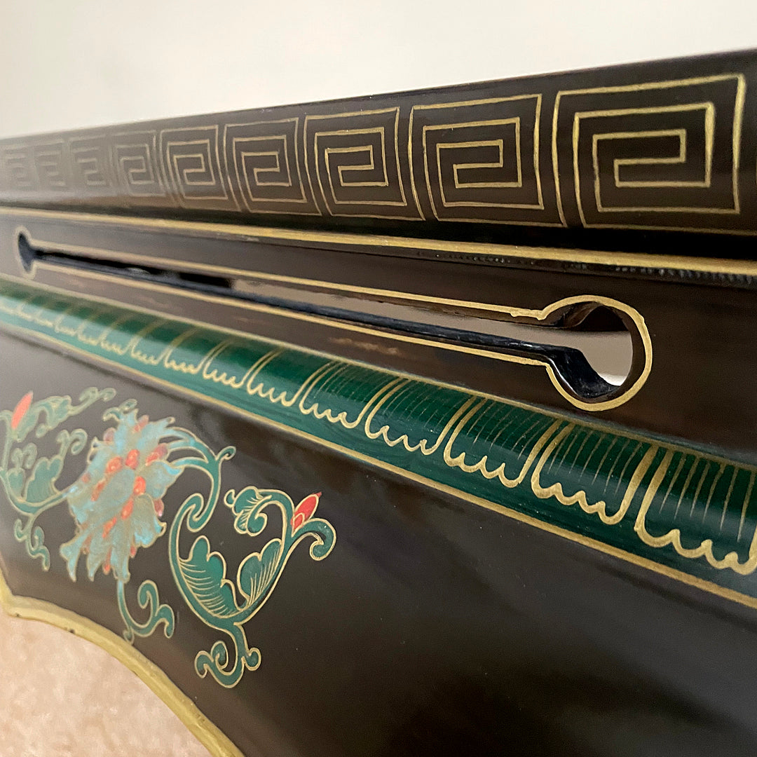 Black Lacquered Coffee Table & Inset Cloisonne Discs China 1920's ANTIQUE