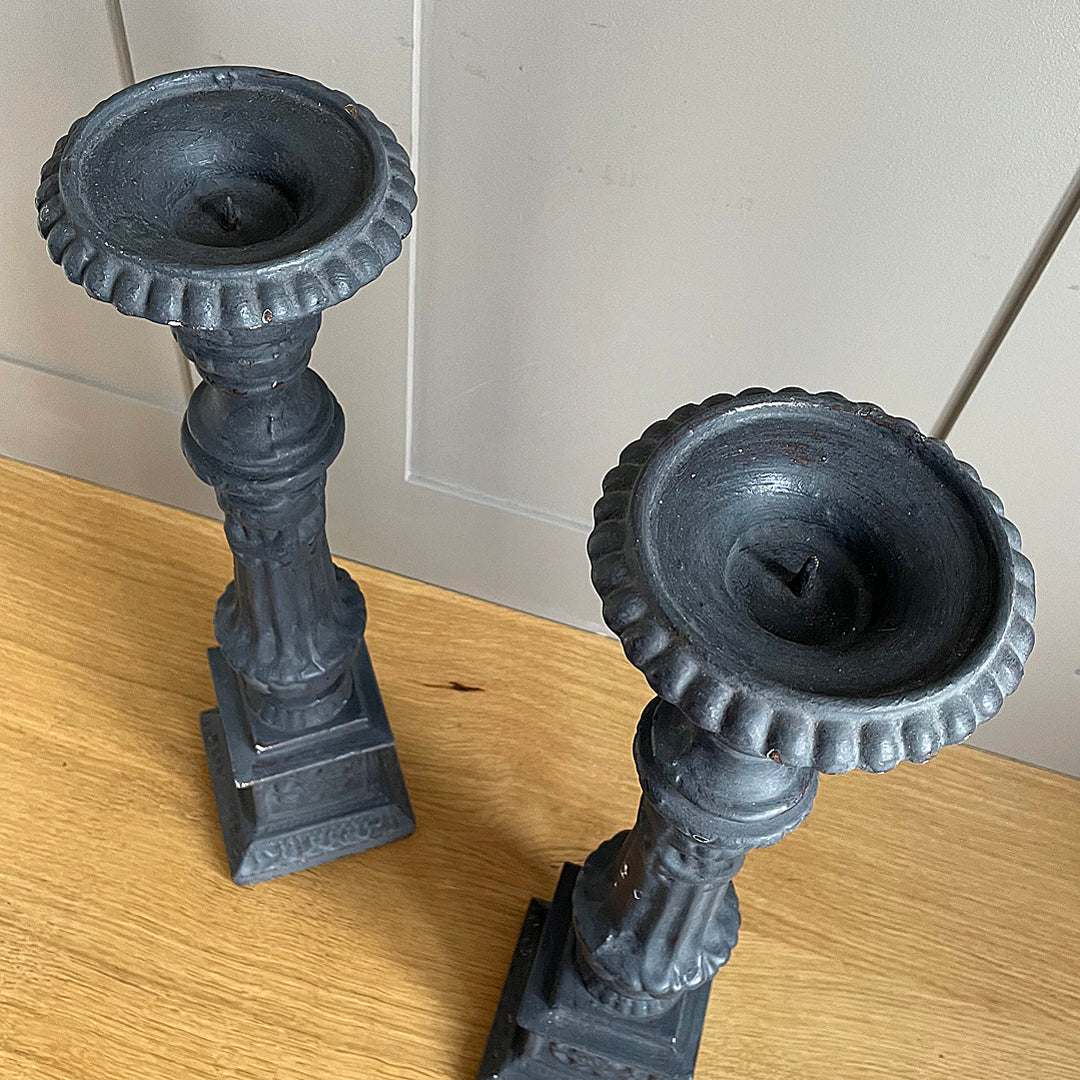 Set Of Cast Iron Garden Candlestick Holders 45cm French 1890's ANTIQUE