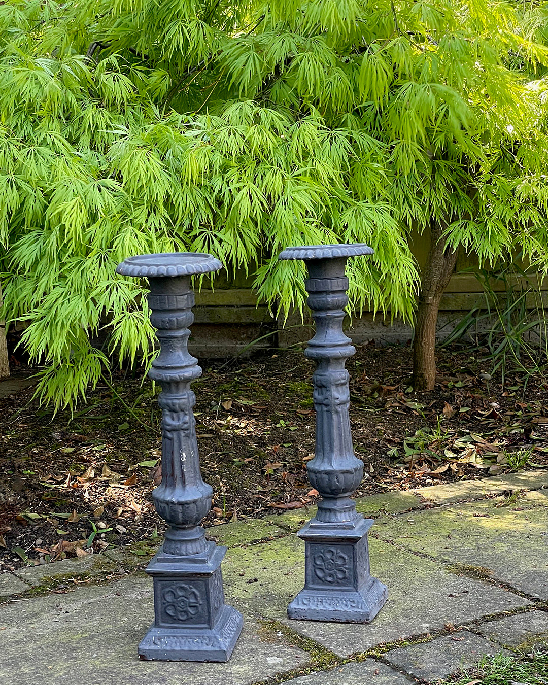 Set Of Cast Iron Garden Candlestick Holders 45cm French 1890's ANTIQUE